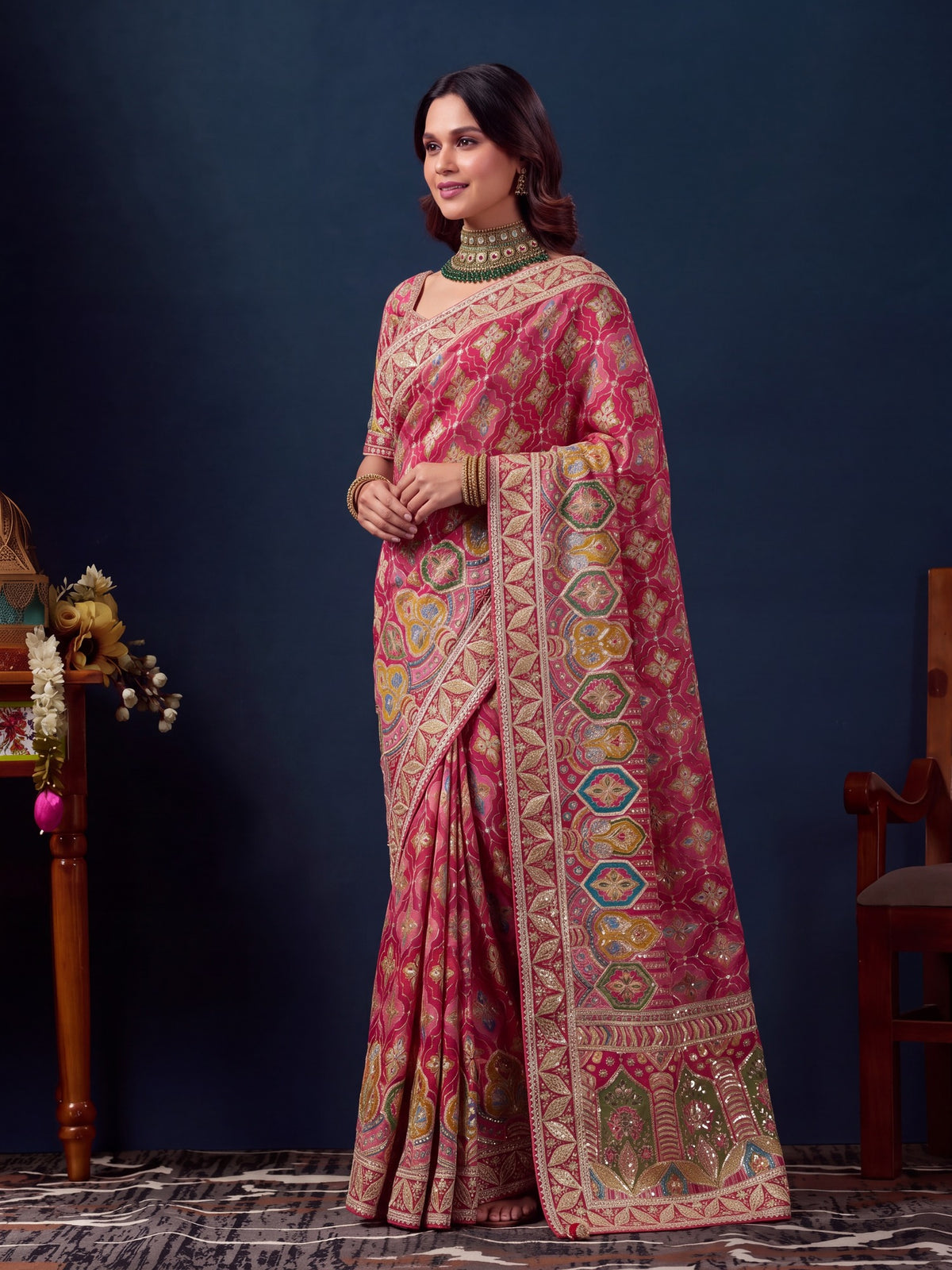 Pink Silk Blend saree – detail view 2