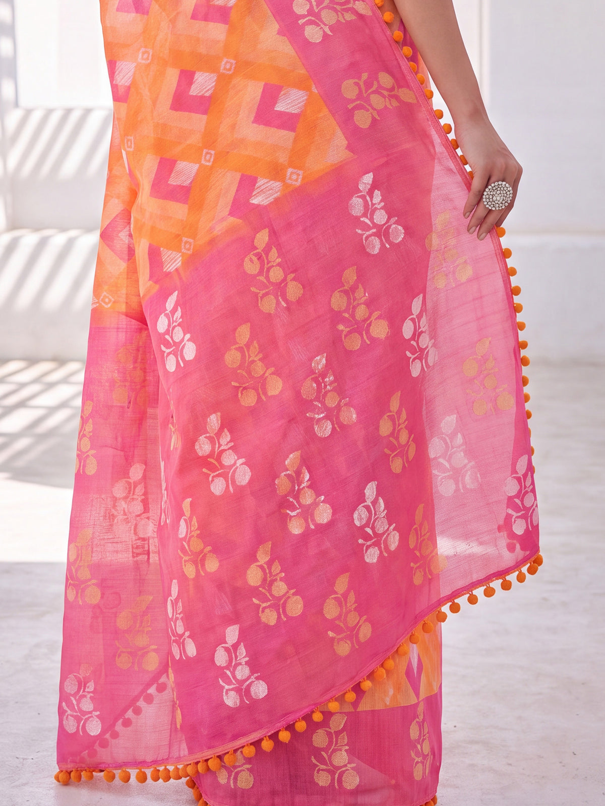 Orange Cotton saree – detail view 5