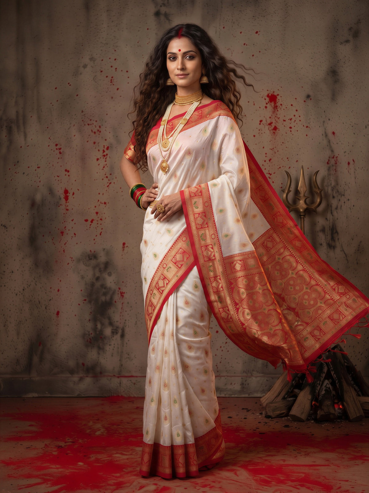 White Banarasi Silk saree – detail view 3