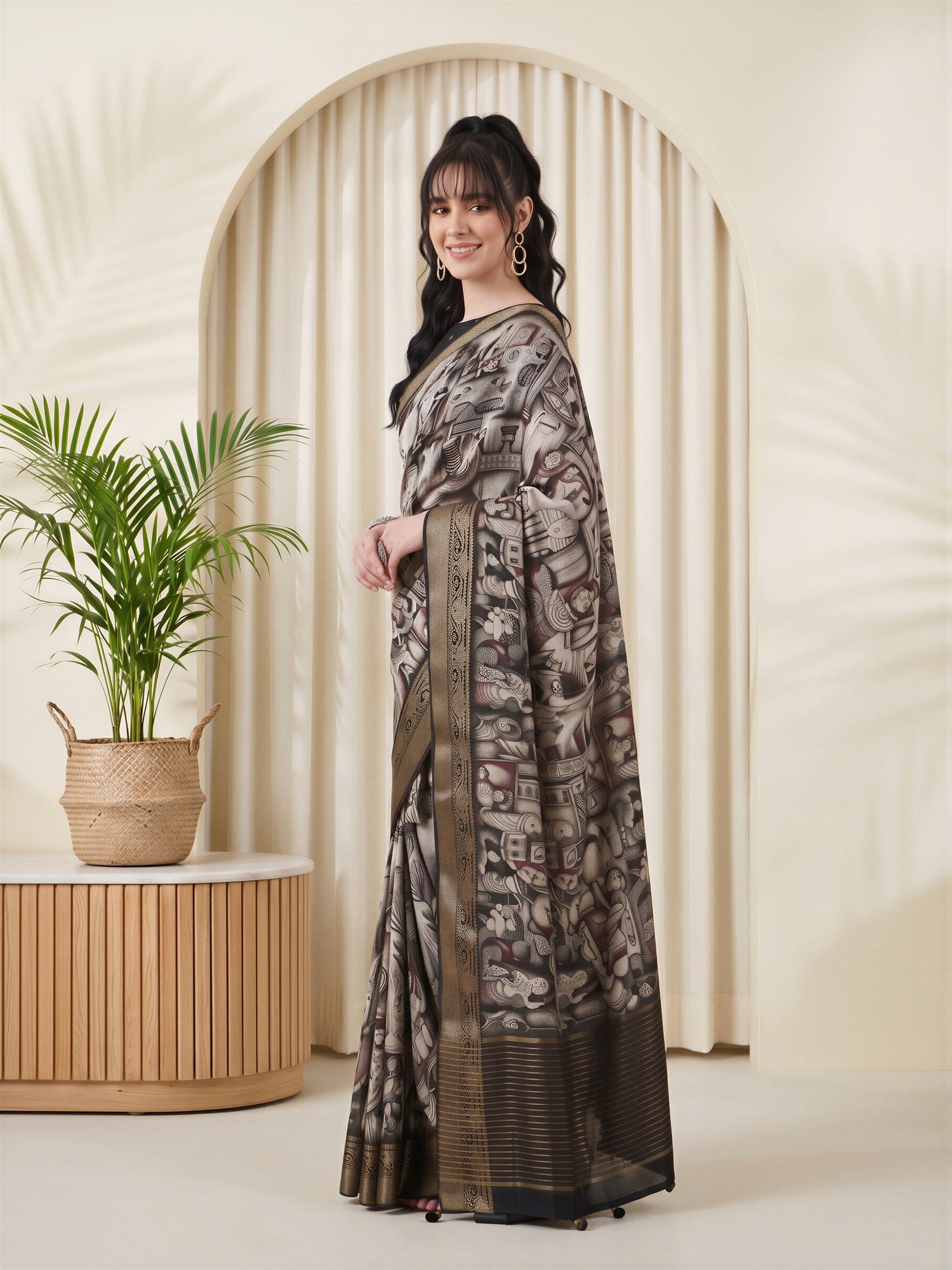 Navy Blue Viscose Silk saree – detail view 2