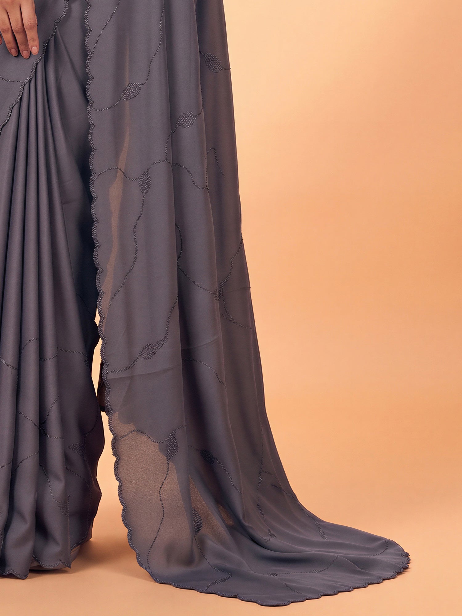 Charcoal Grey Satin Silk saree – detail view 5