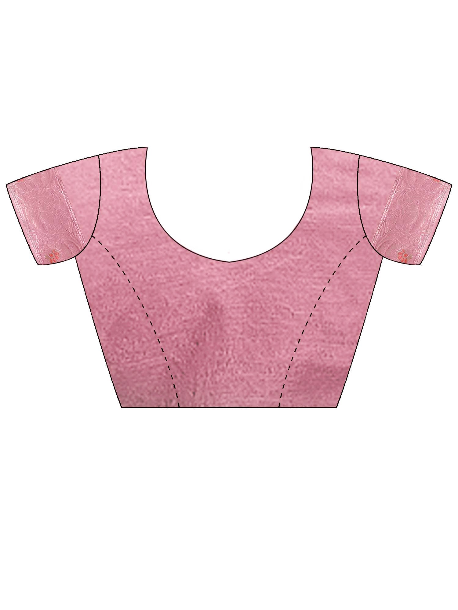 Unstitched pink organza blouse piece with ethnic motif design