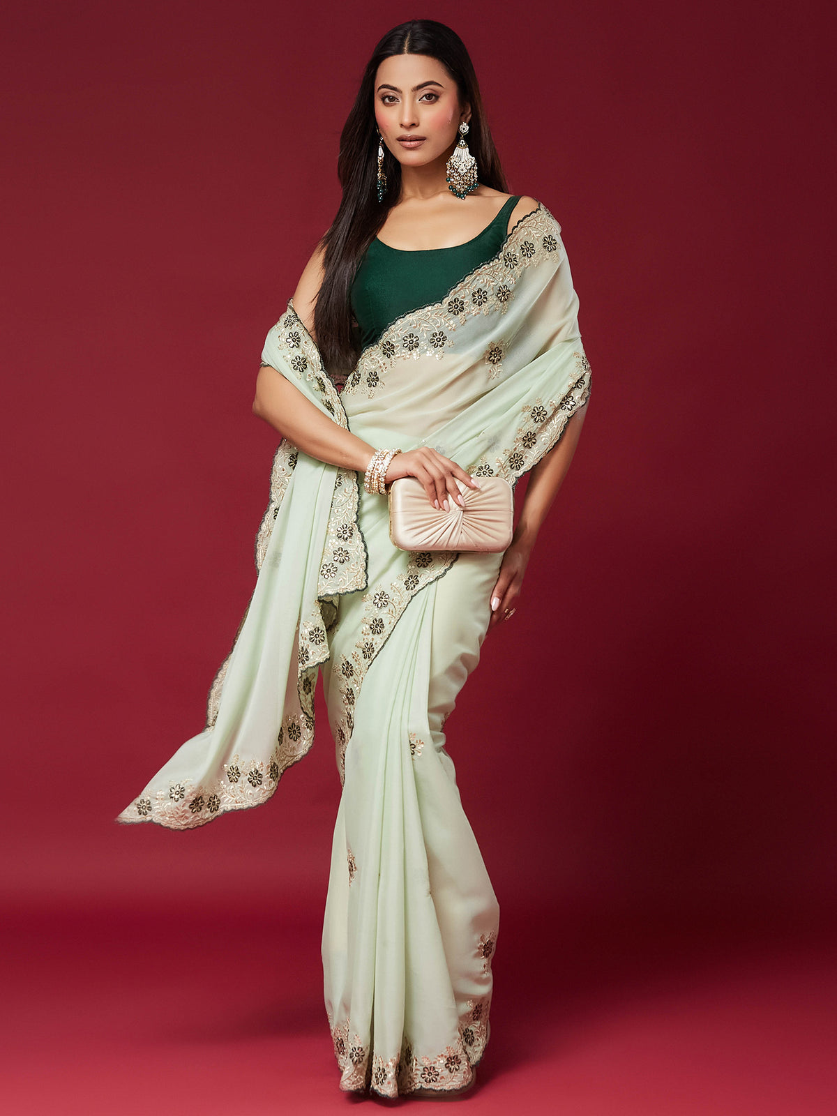 Mint Green Georgette saree – detail view 2