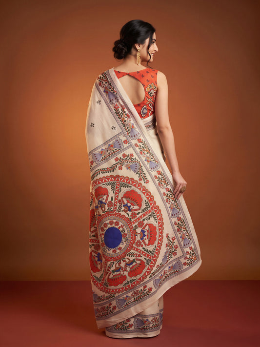 Off White Chinnon saree – detail view 1
