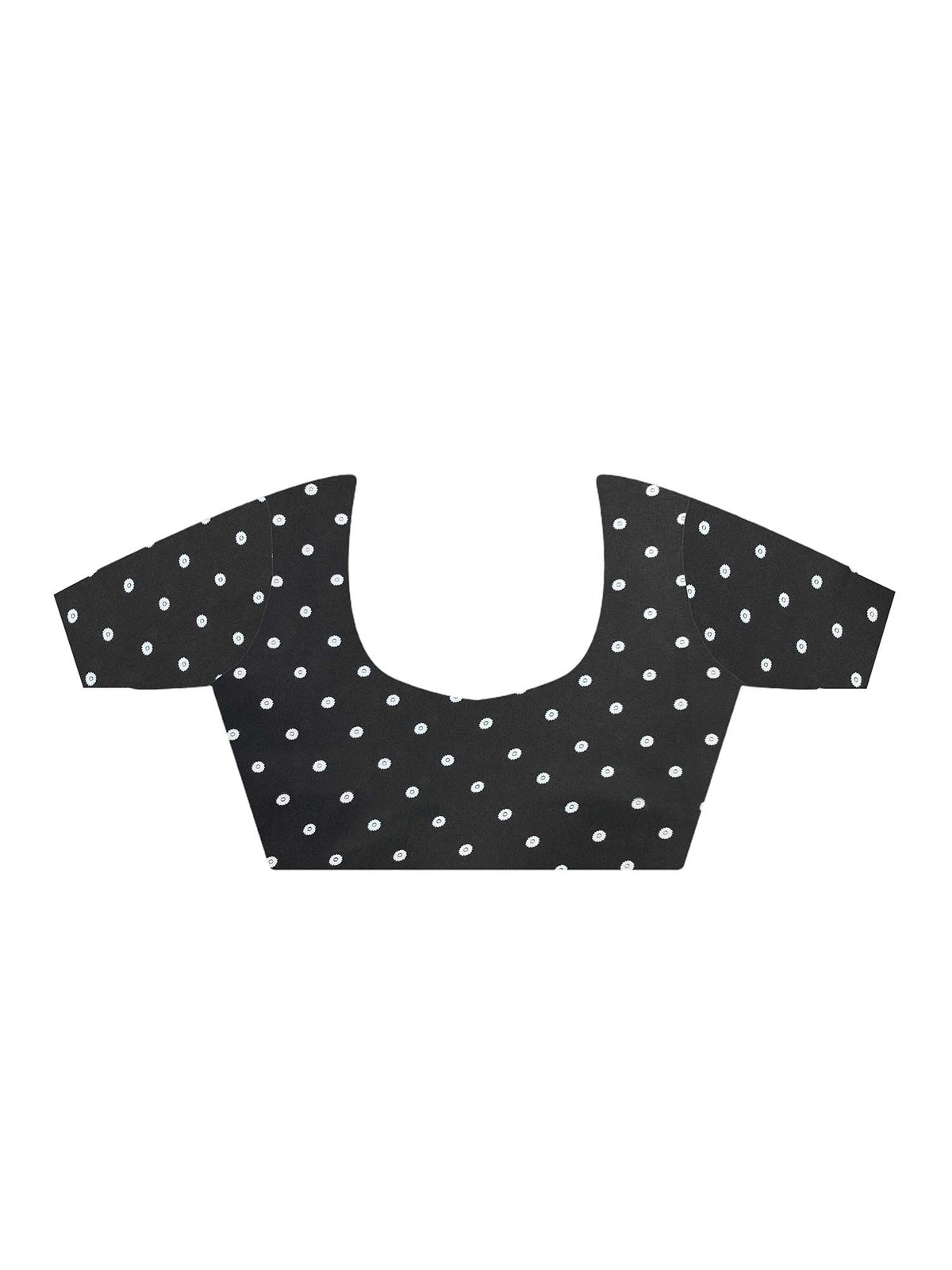 Unstitched black satin blouse piece with ethnic motif design