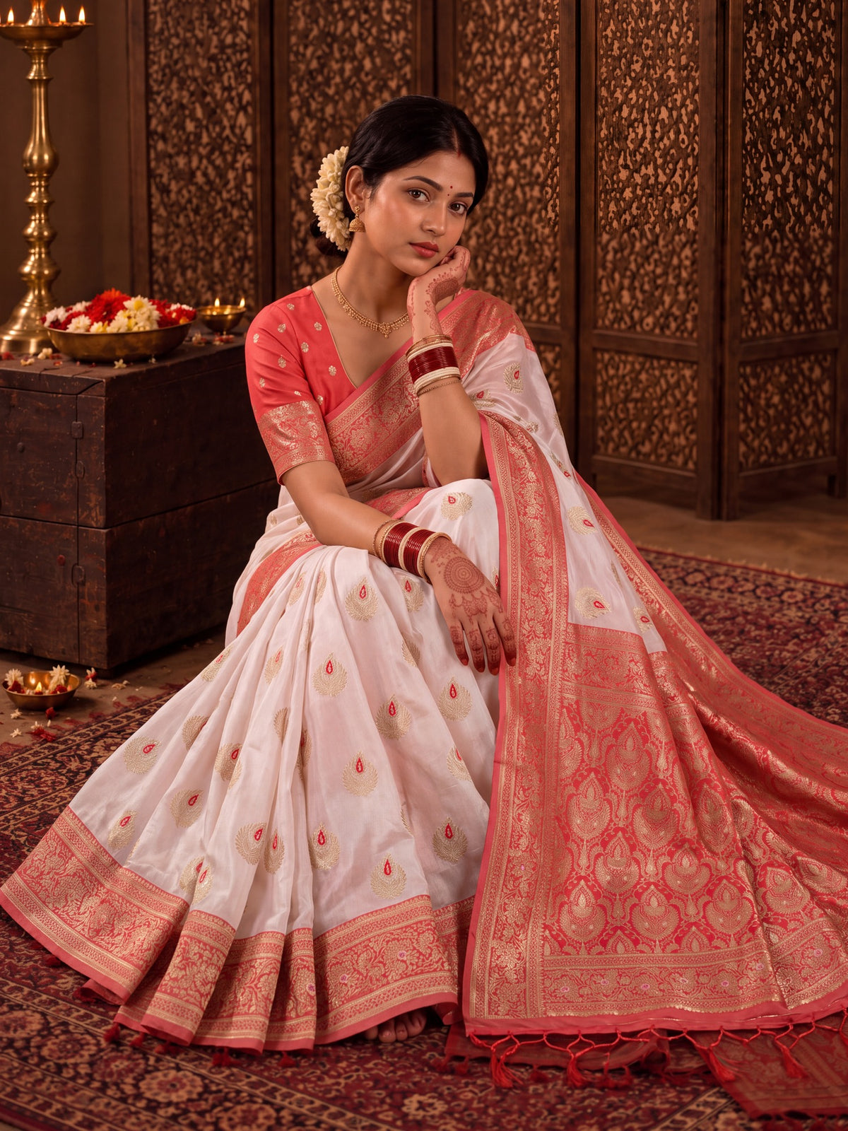 White Banarasi Silk saree – detail view 3