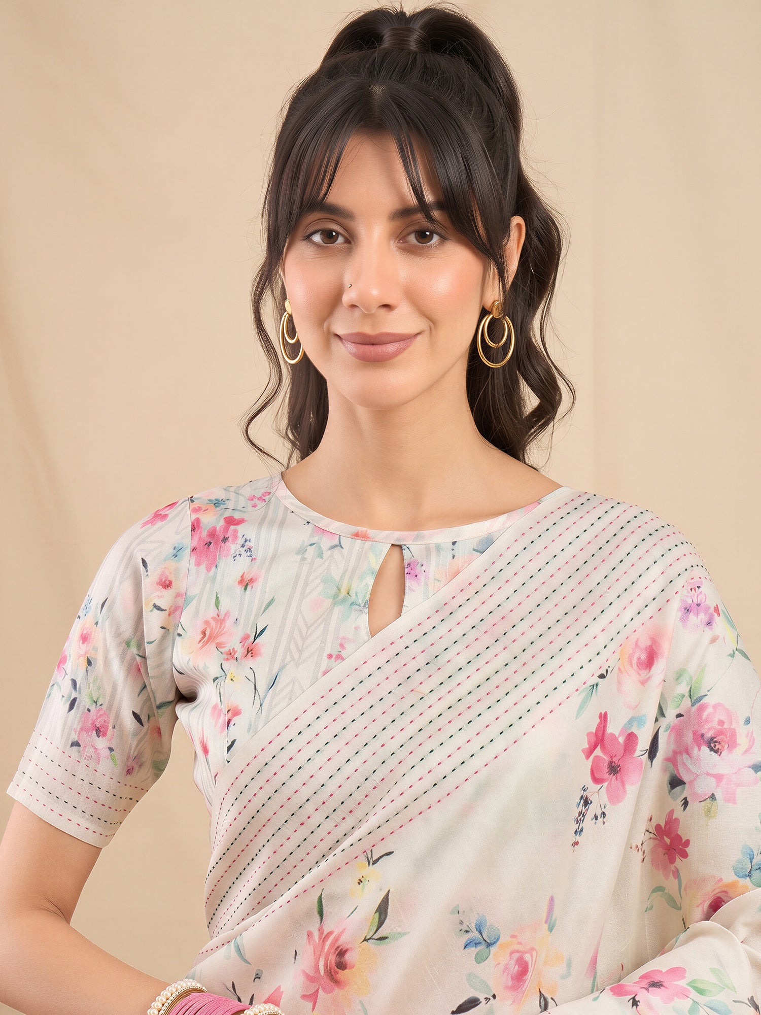 Off White Silk Cotton saree – detail view 4