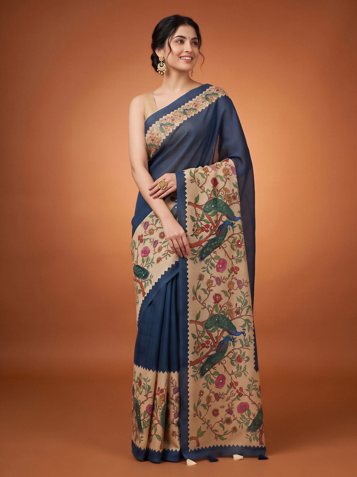 Navy Blue Linen Blend saree – detail view 3