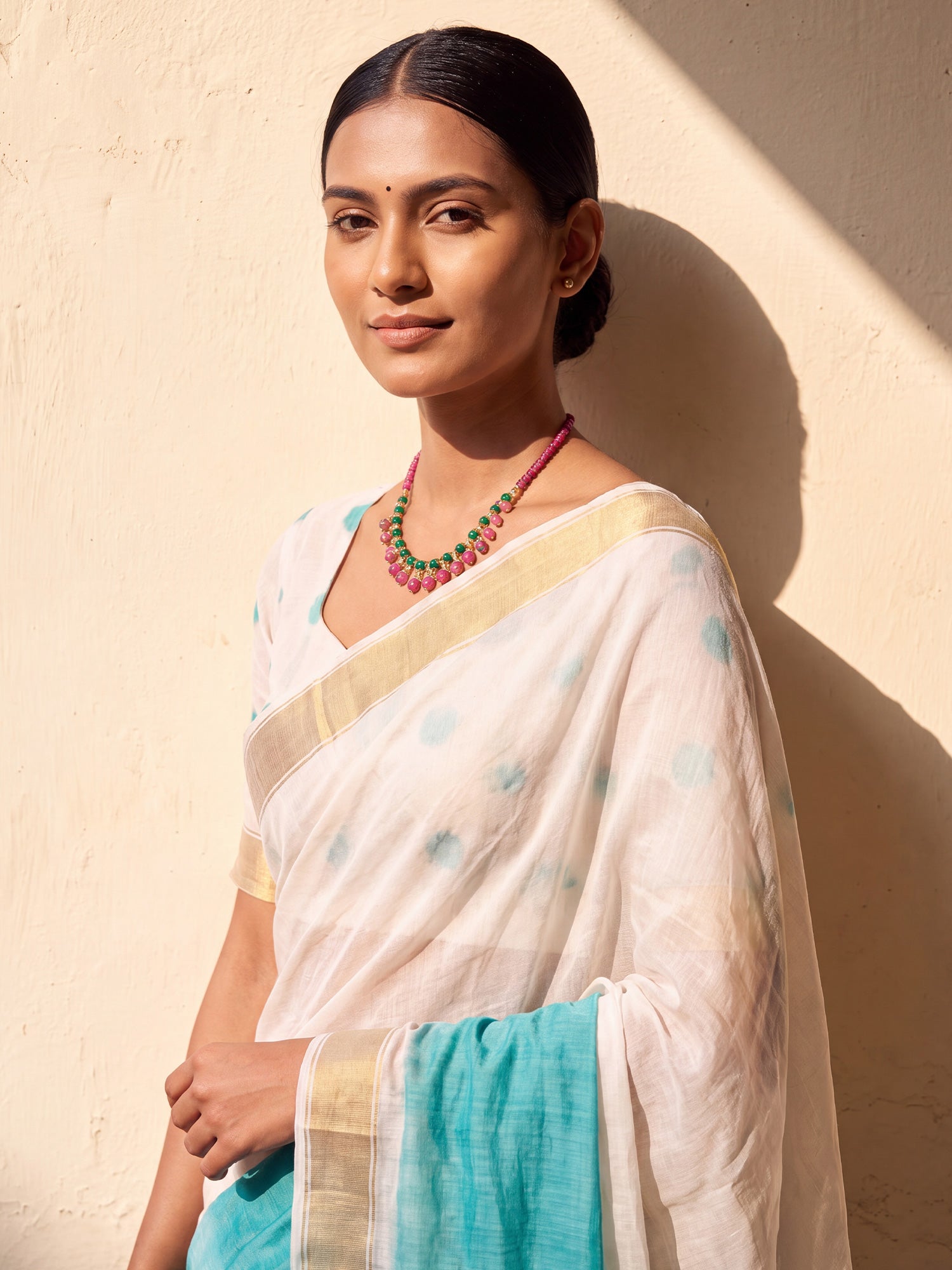 Light Blue Linen saree – detail view 4