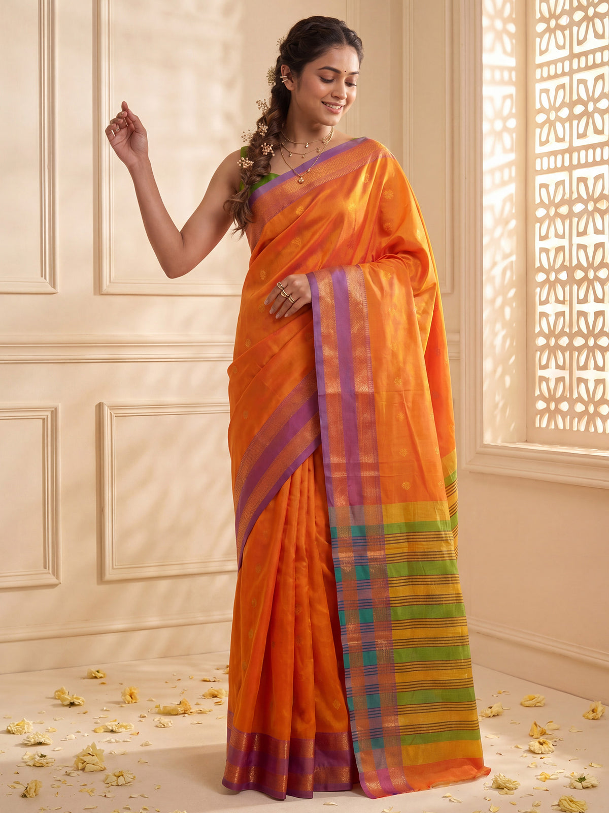Orange Soft Silk saree – detail view 3