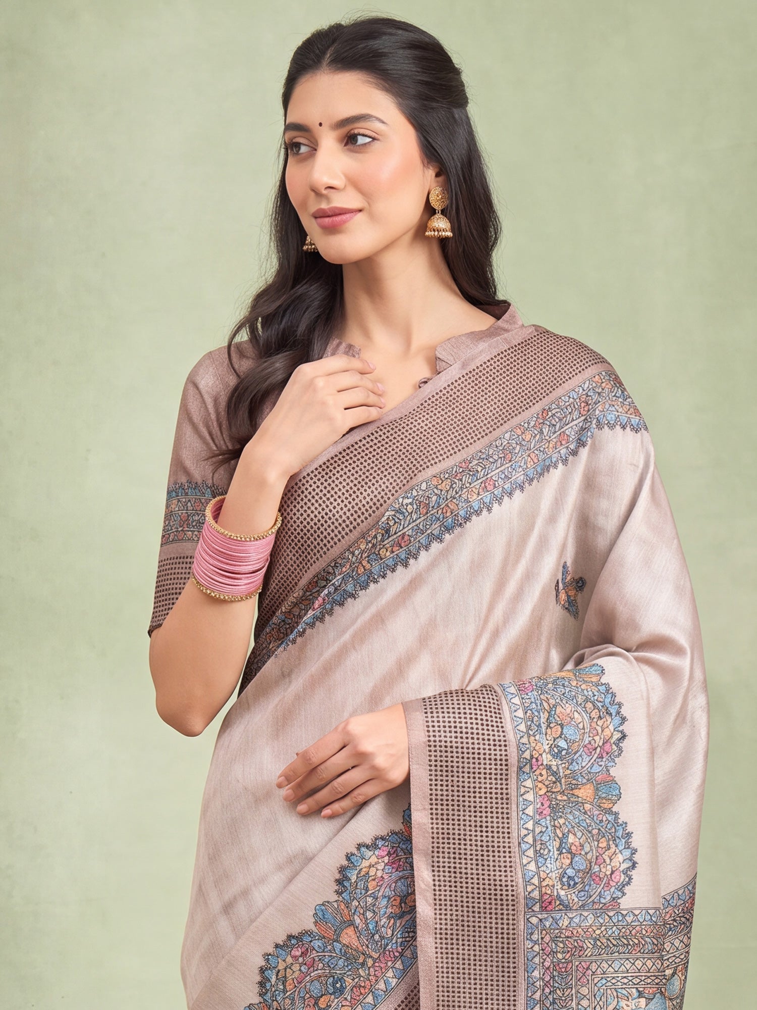 Beige Manipuri Silk saree – detail view 4