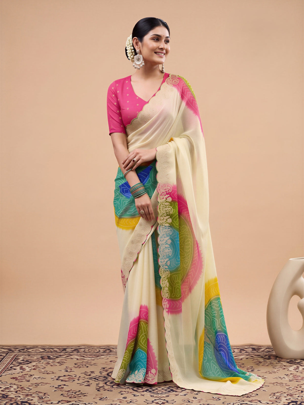 Cream Chiffon saree – detail view 3