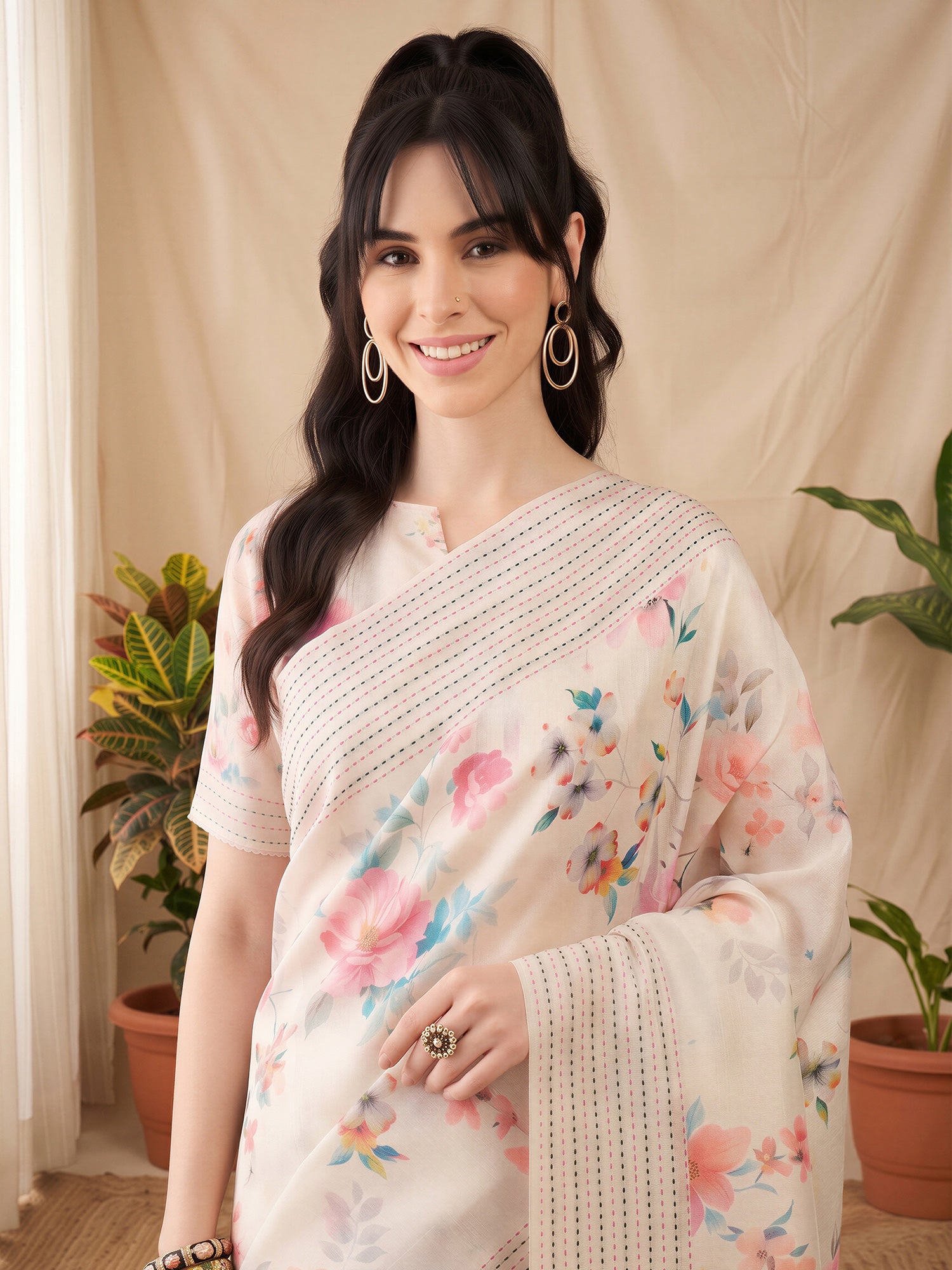 Off White Silk Cotton saree – detail view 4