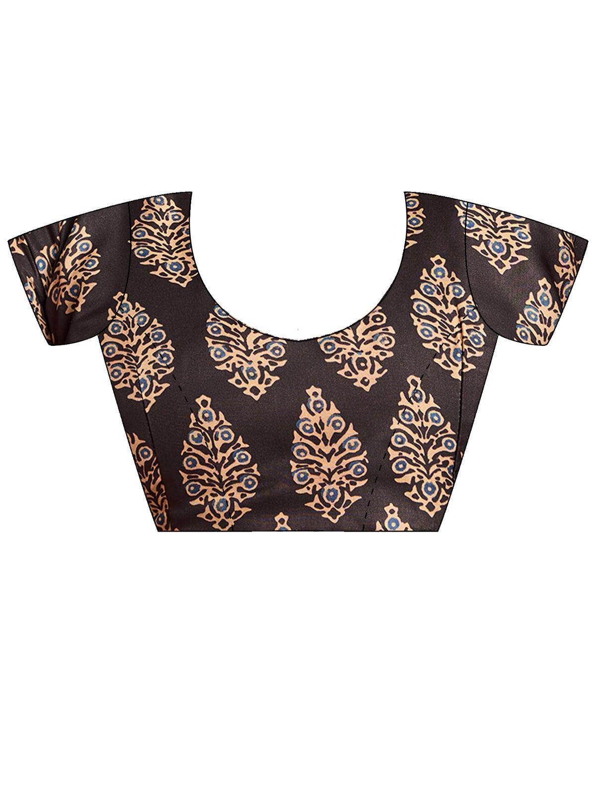 Unstitched black silk blend blouse piece with ajrak design
