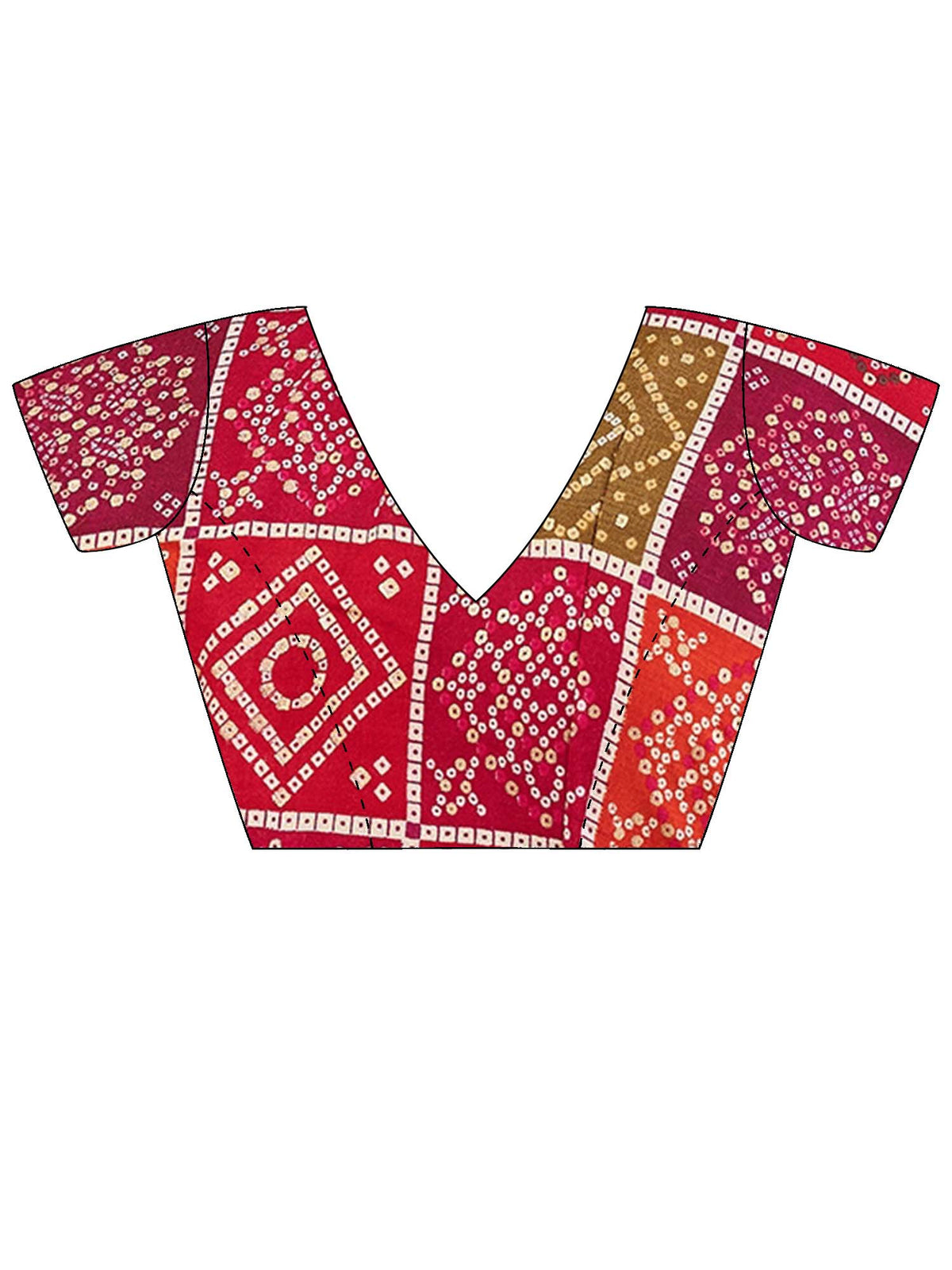 Unstitched red dola silk blouse piece with embellished design