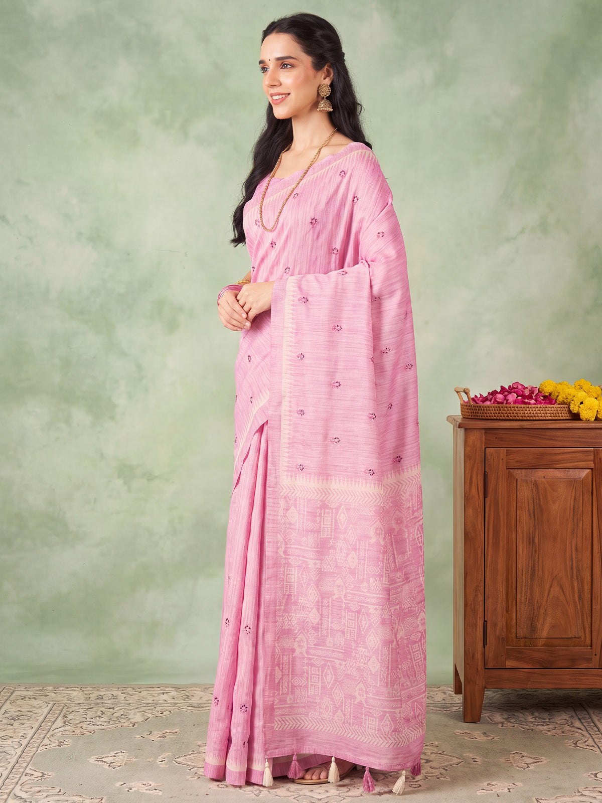 Pink Silk Blend saree – detail view 2