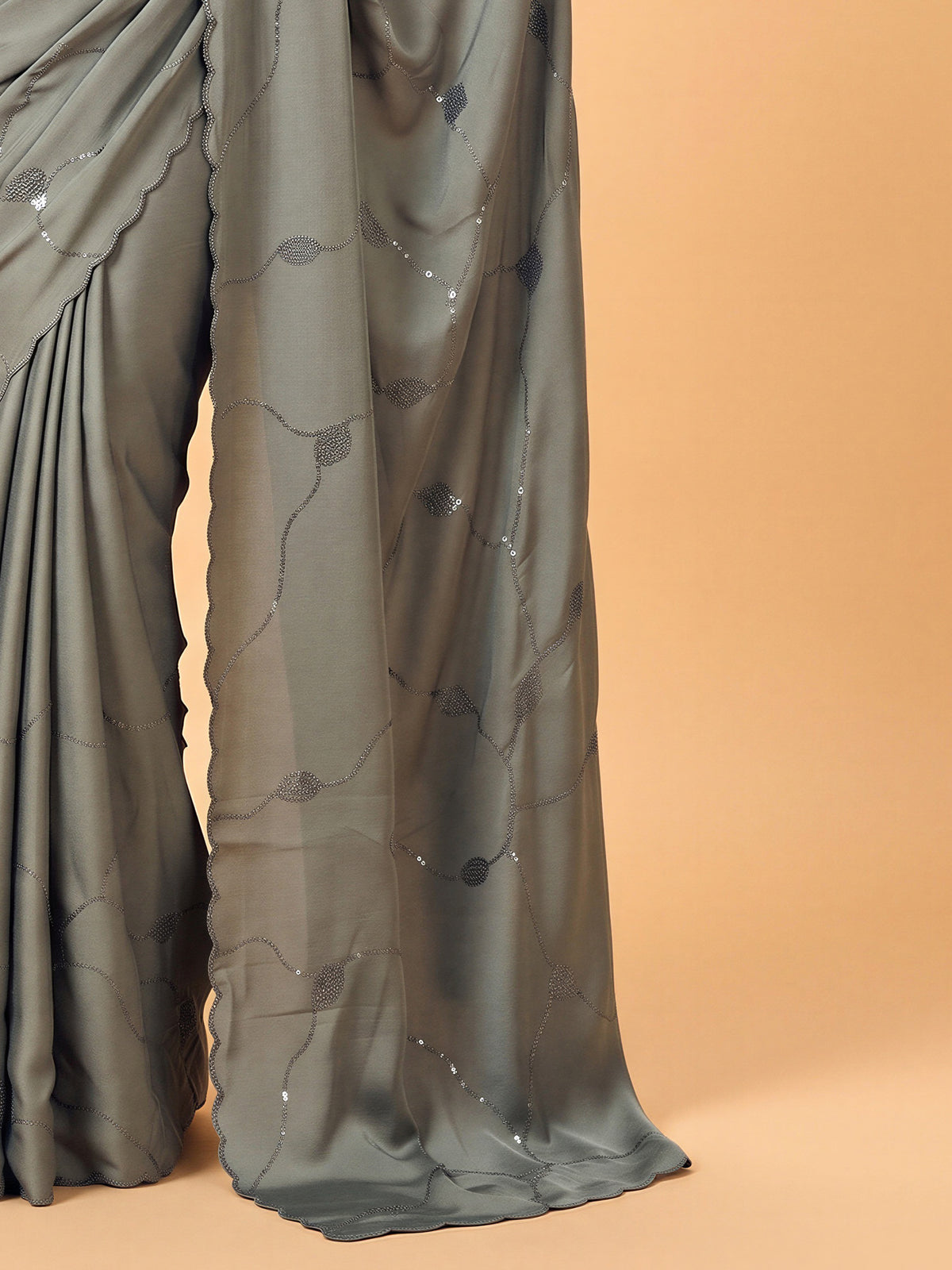 Olive Satin Silk saree – detail view 5
