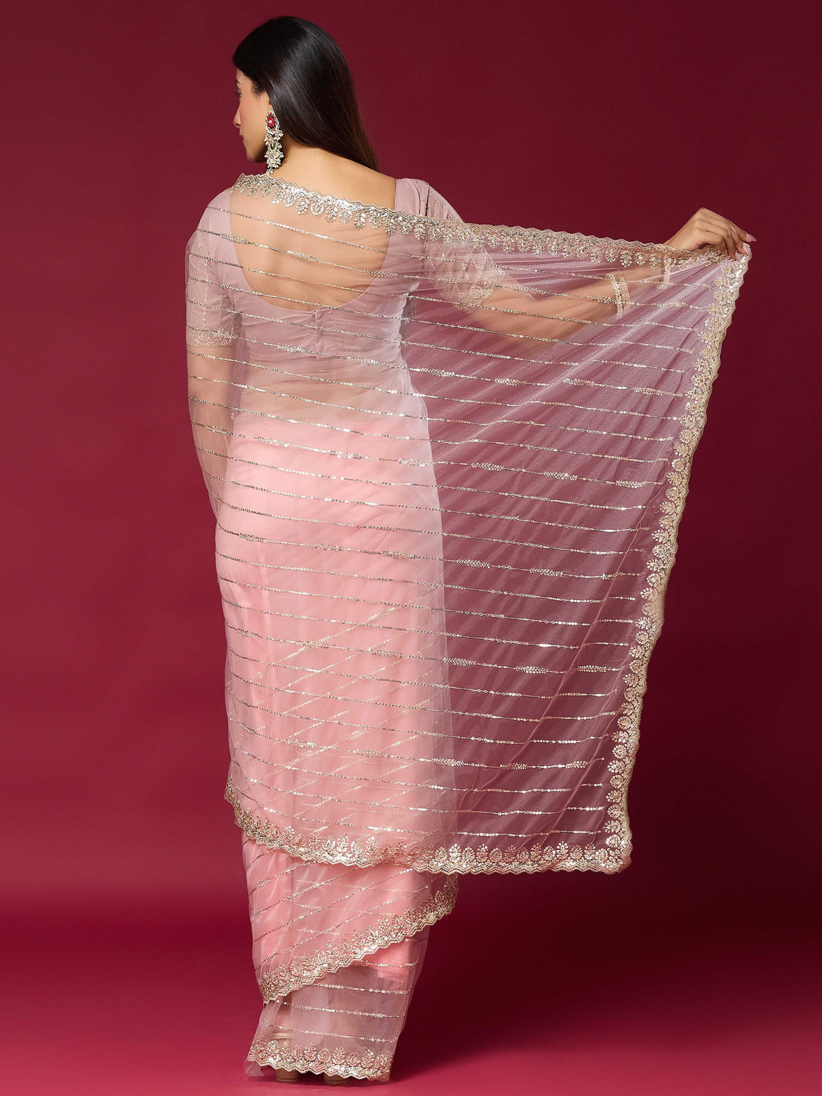 Pink Net saree – detail view 1