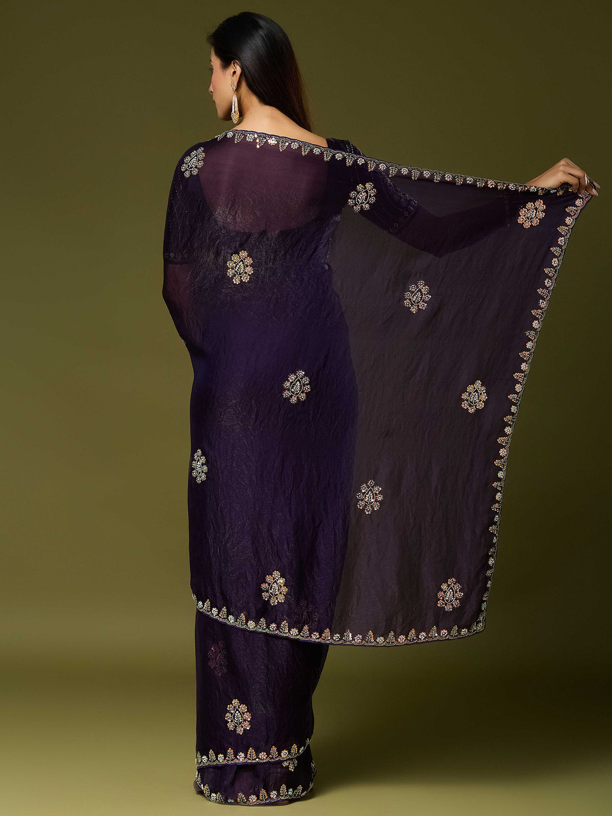 Purple Satin Silk saree – detail view 1
