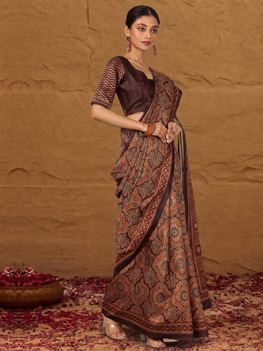 Brown Silk Blend saree – detail view 1