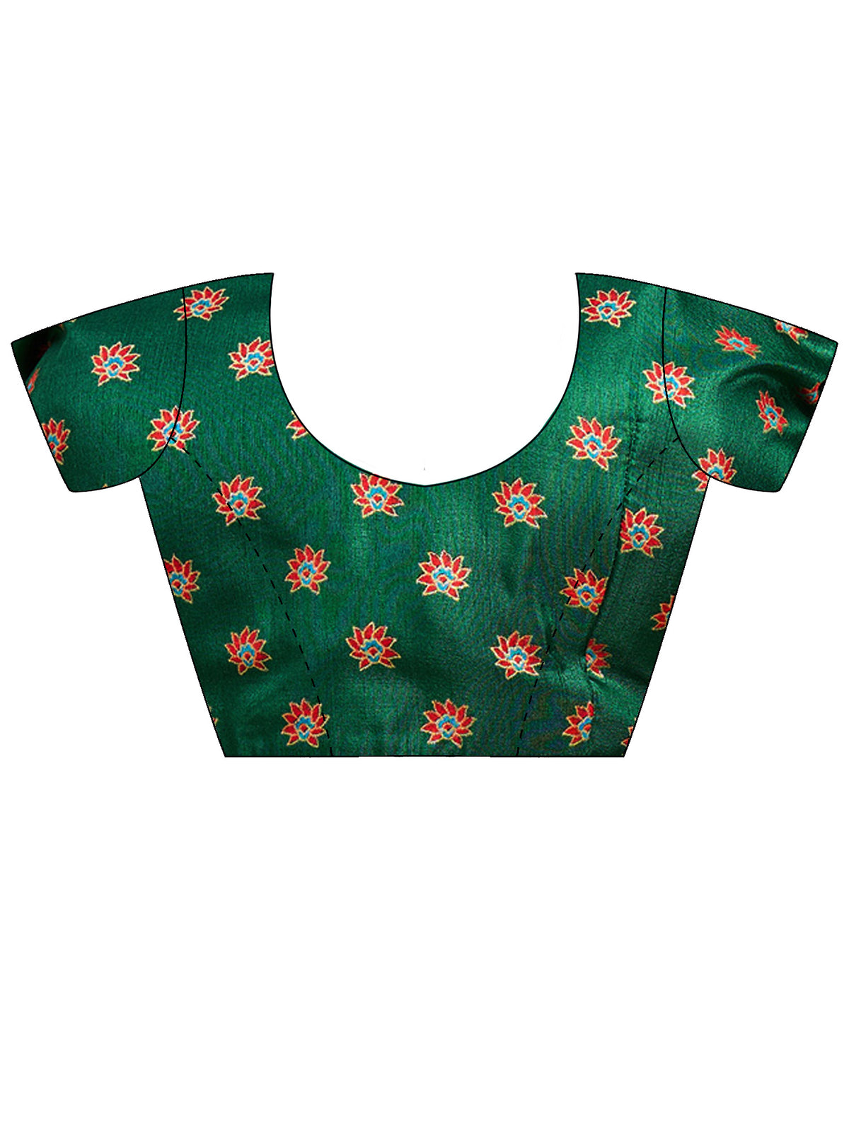 Unstitched green silk blend blouse piece with ethnic motif design