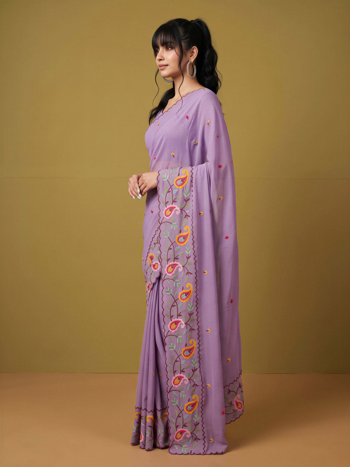 Lavender Georgette saree – detail view 1