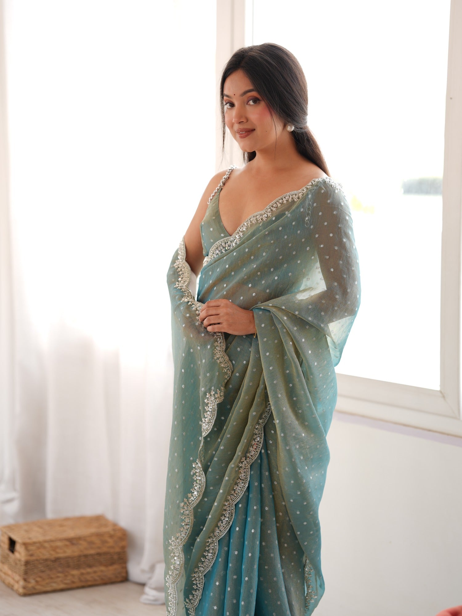 Light Blue Silk Blend saree – detail view 2