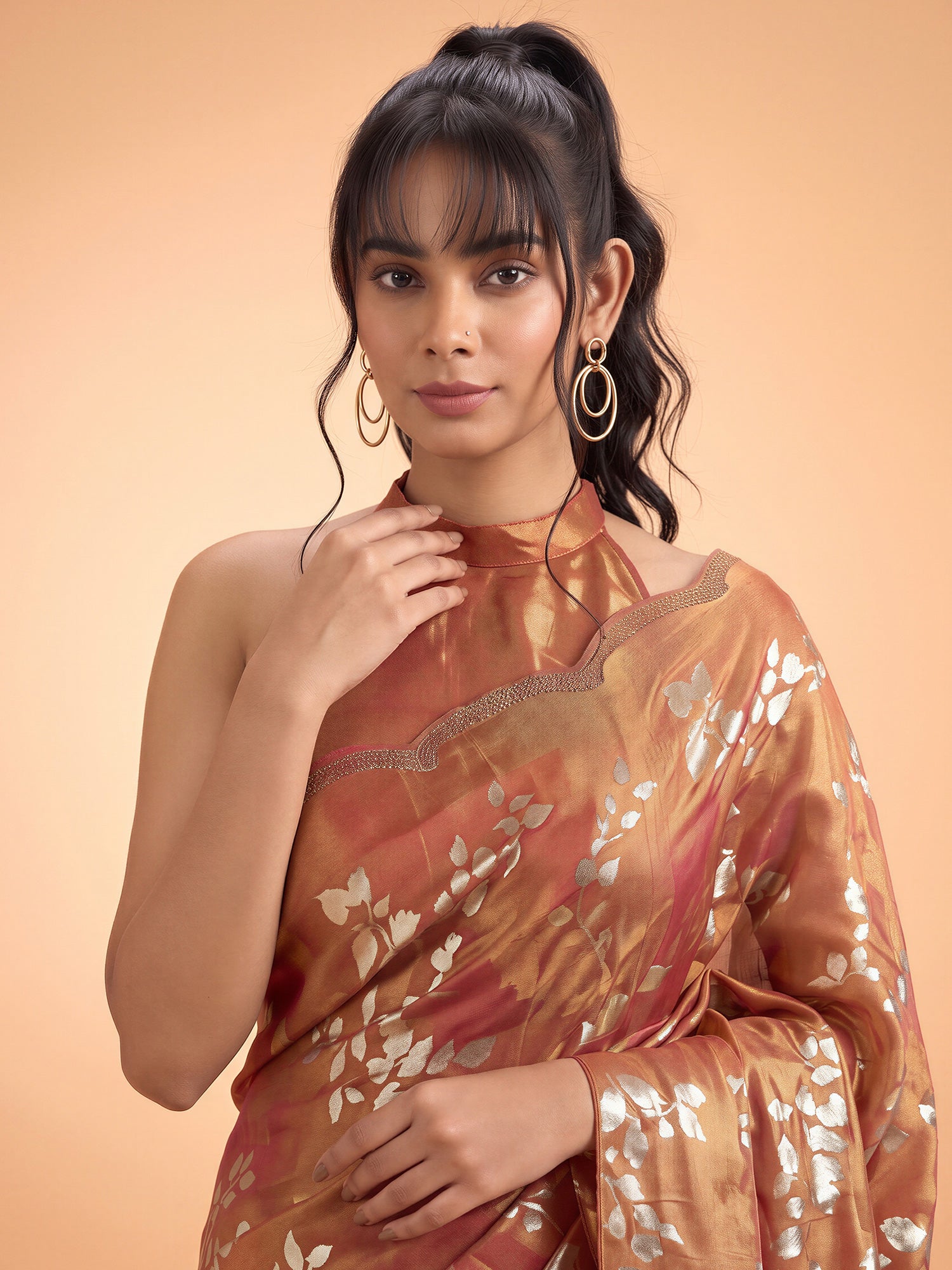 Rust Satin Silk saree – detail view 4