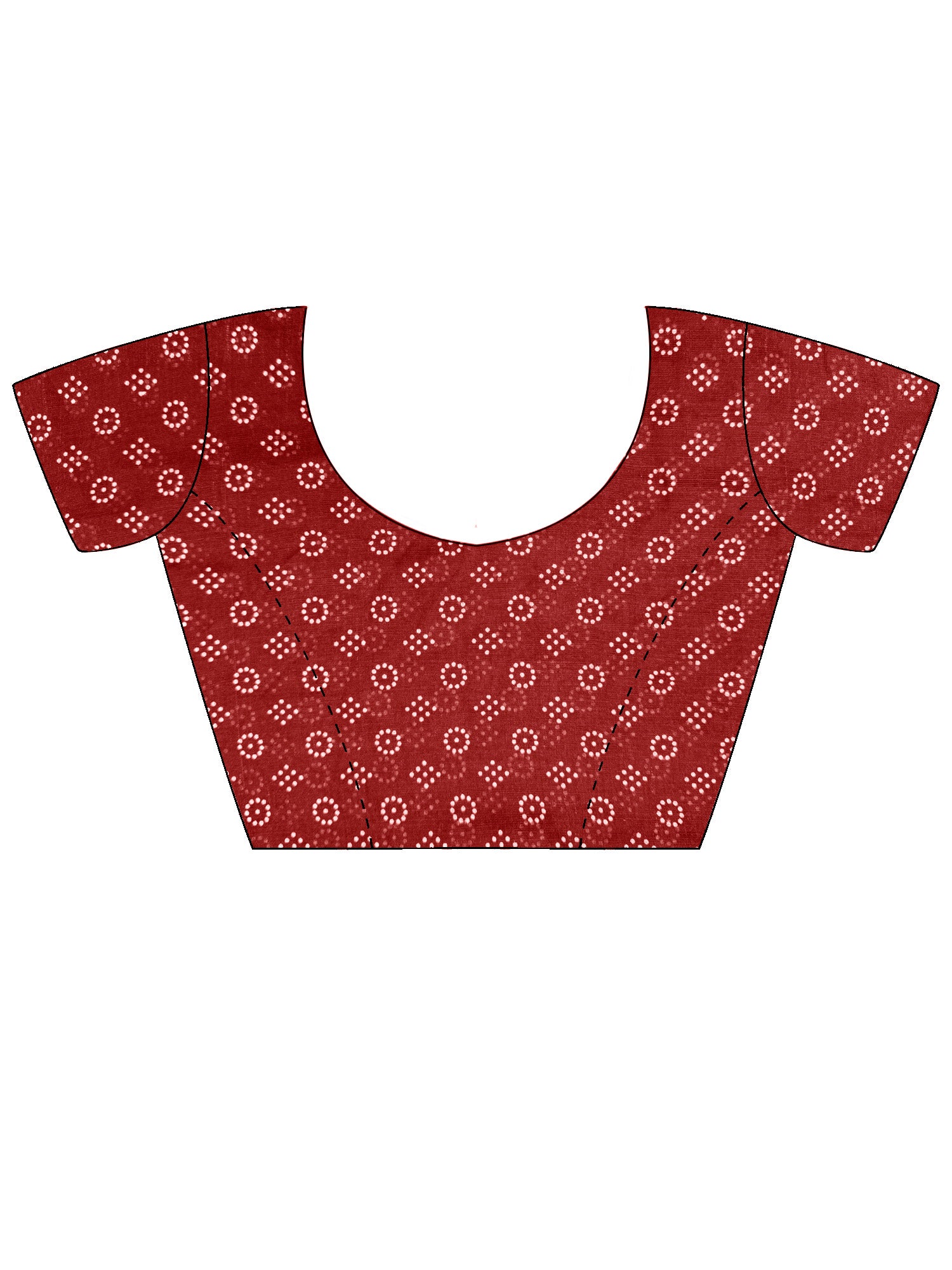 Unstitched red linen blouse piece with bandhani design