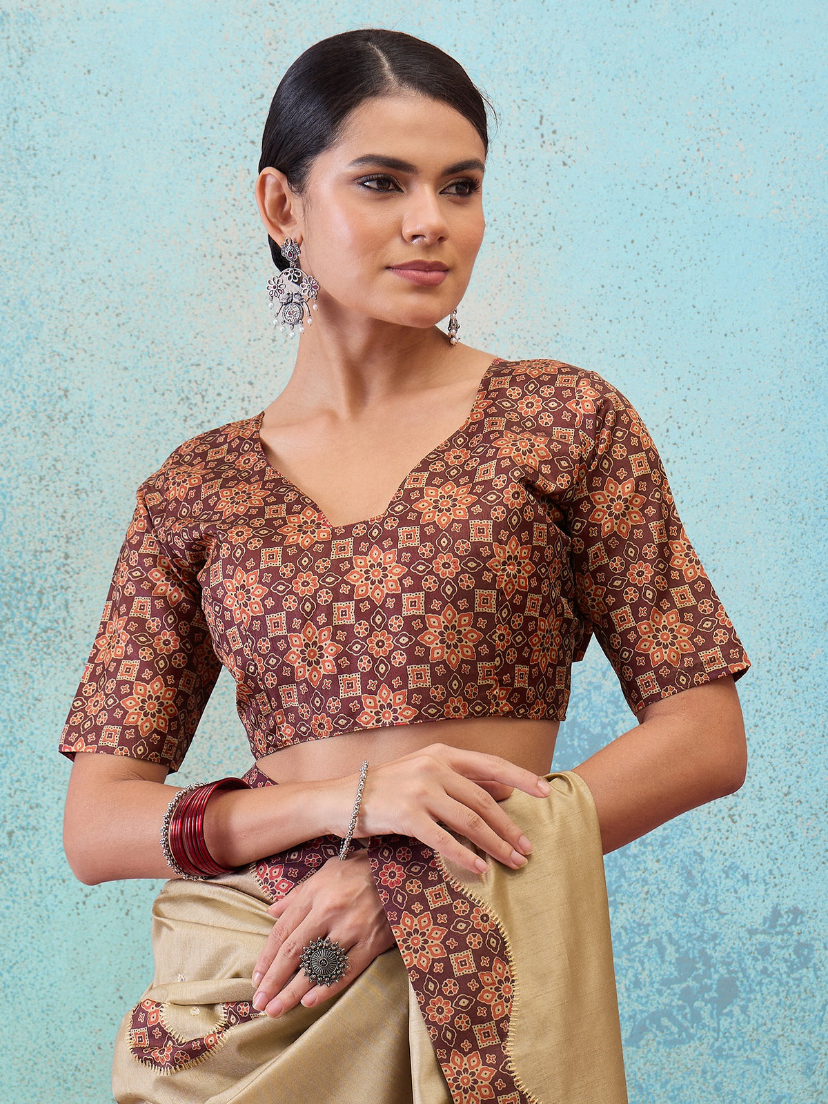 Light Brown silk blend saree view 2