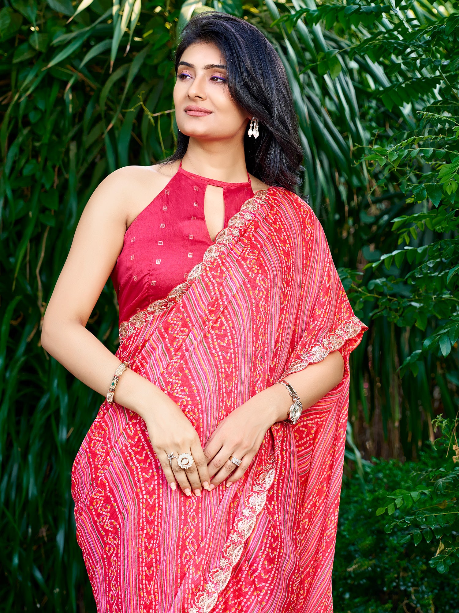 Pink Georgette saree – detail view 2