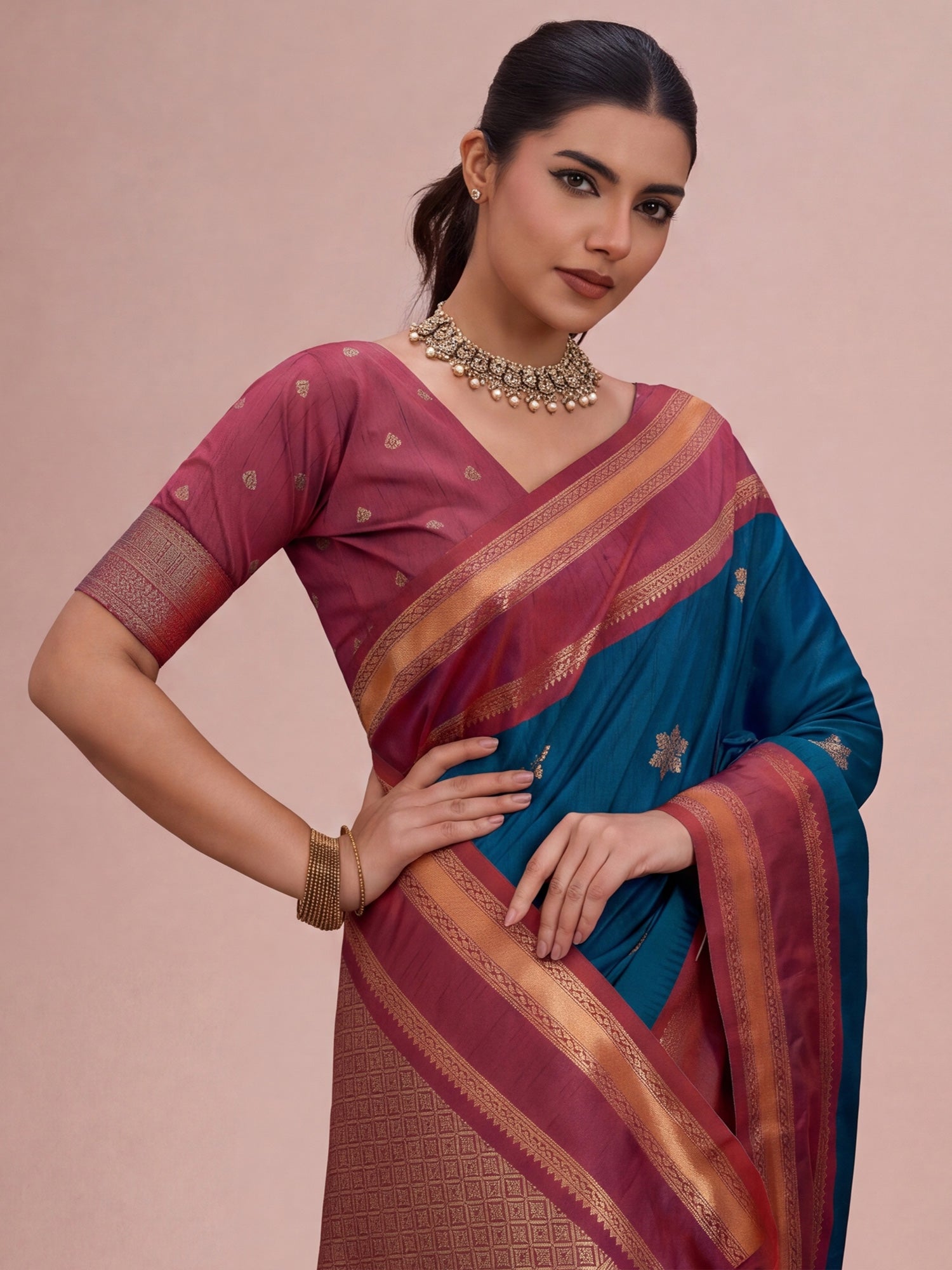 Blue Tussar Silk saree – detail view 3