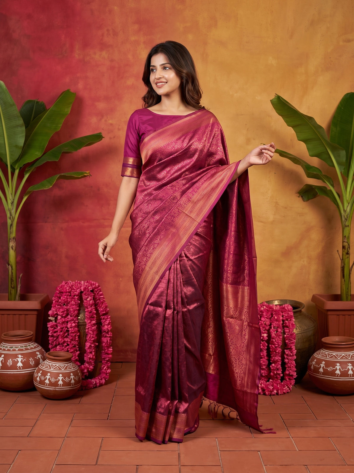 Wine Silk Blend saree – detail view 3