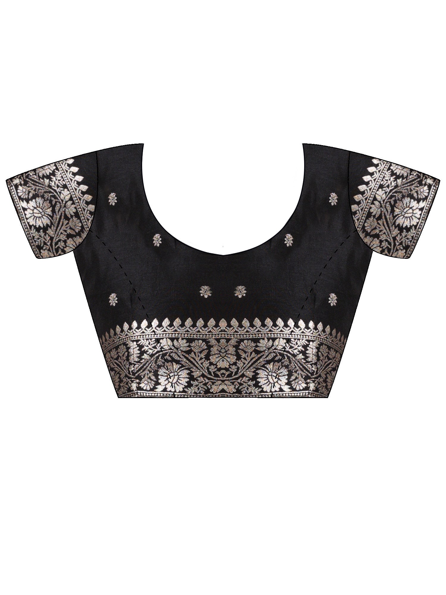 Unstitched black dola silk blouse piece with woven design design