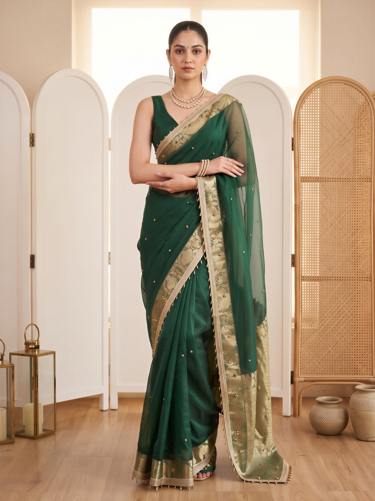 Green Silk Blend saree – detail view 3