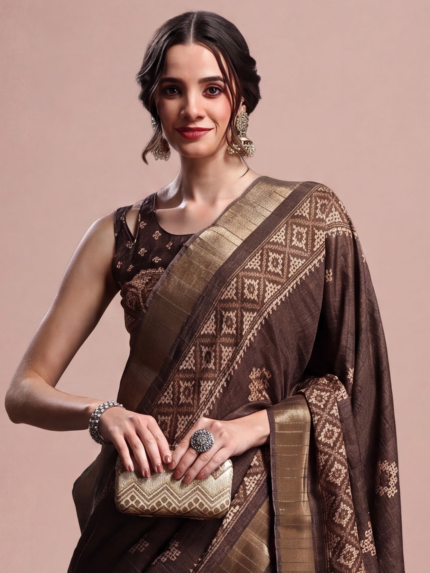 Brown Silk Blend saree – detail view 4