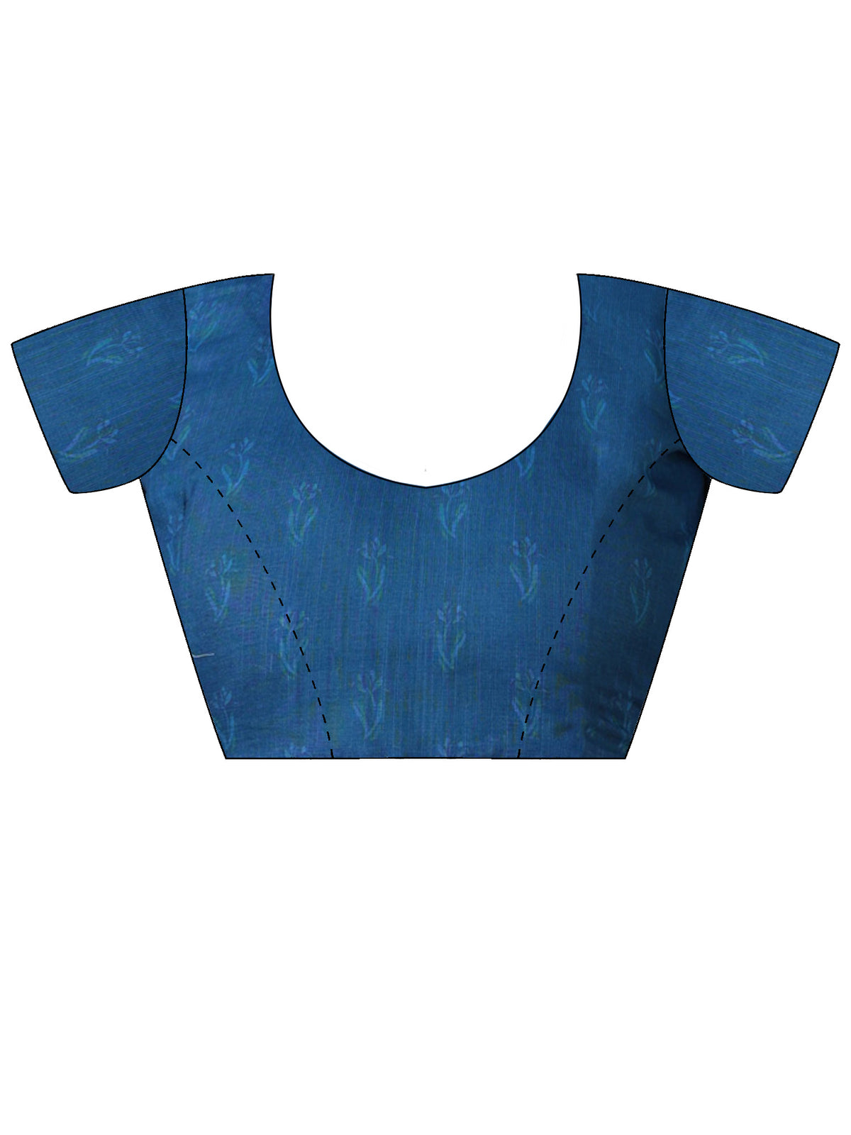 Unstitched teal blue organza blouse piece with floral design