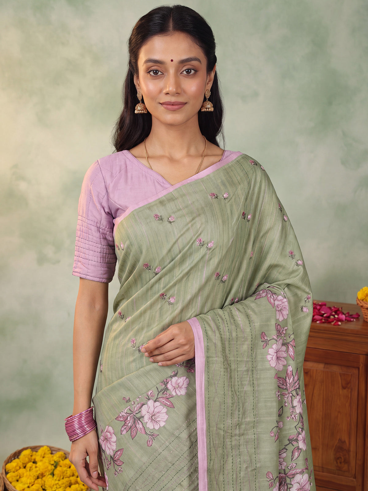 Light Green Silk Blend saree – detail view 4