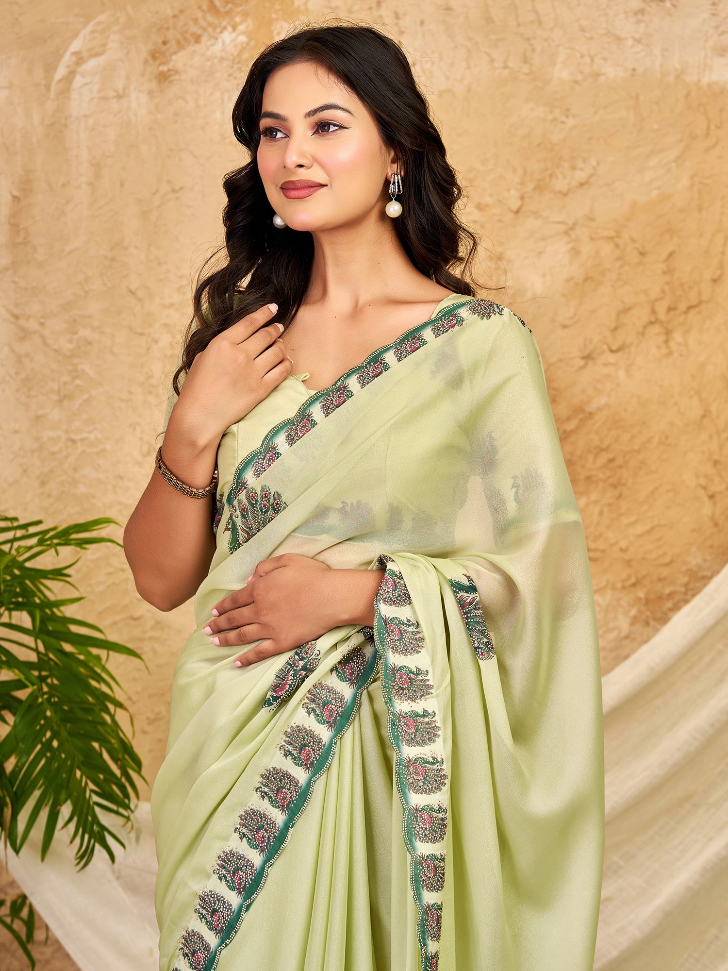Mint Green Georgette saree – detail view 4