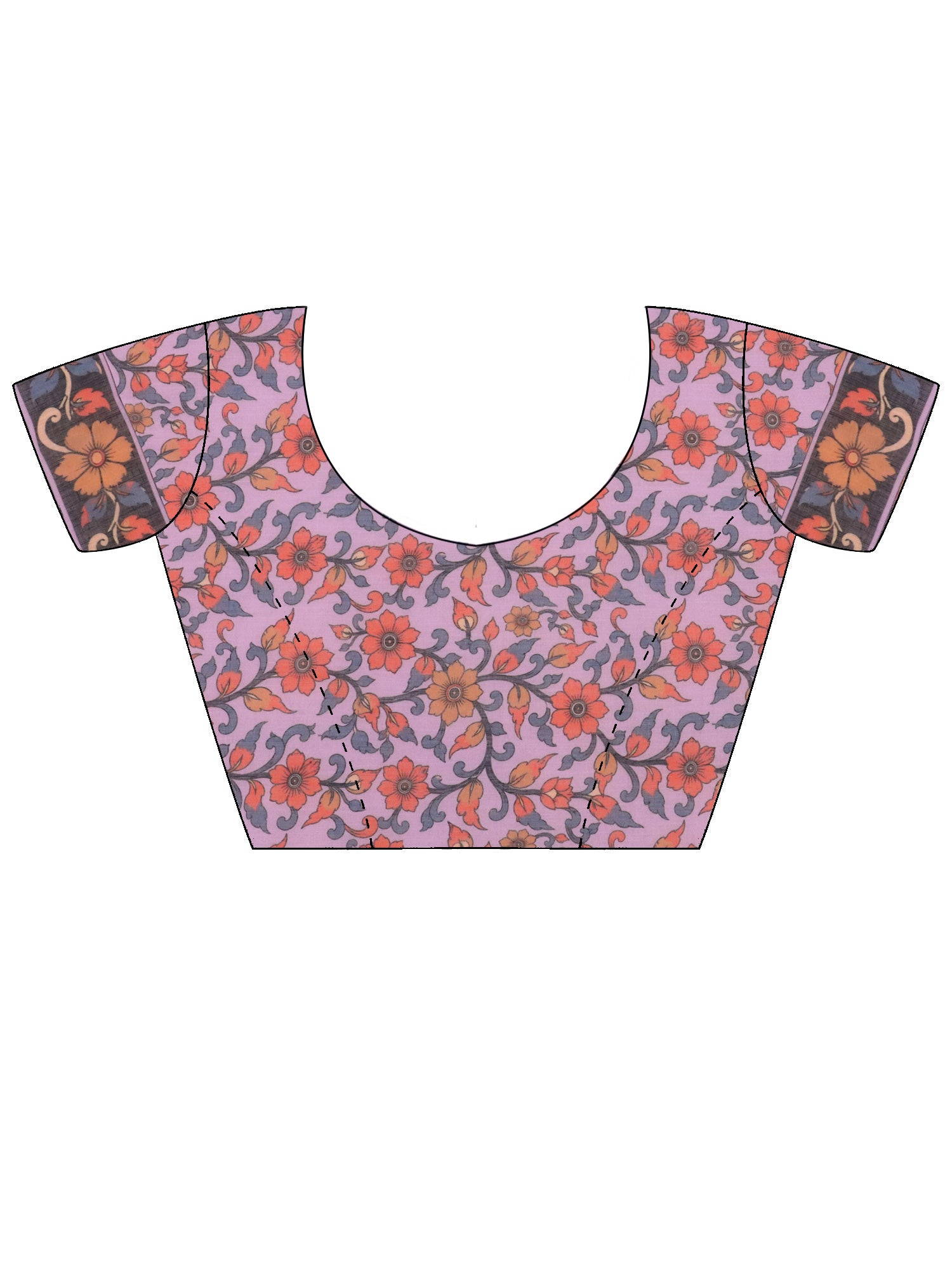 Unstitched lavender cotton blend blouse piece with floral design