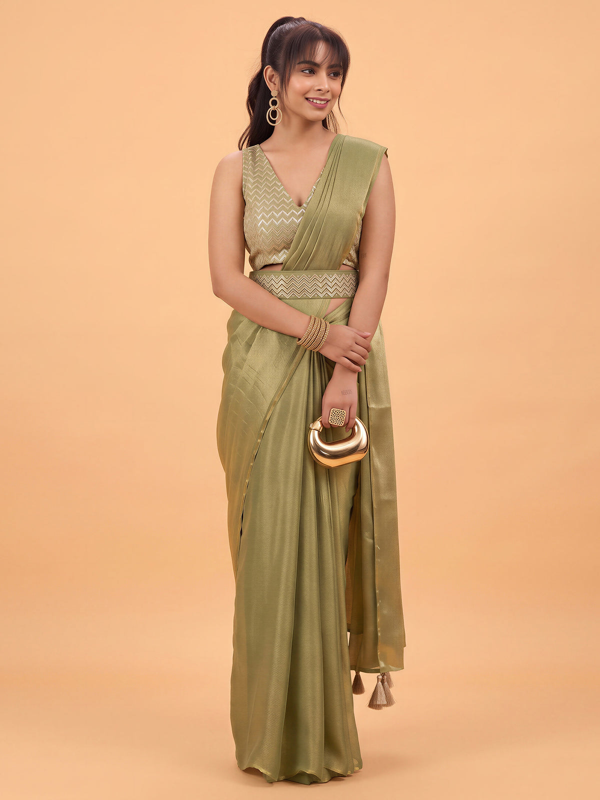 Olive Silk saree – detail view 3