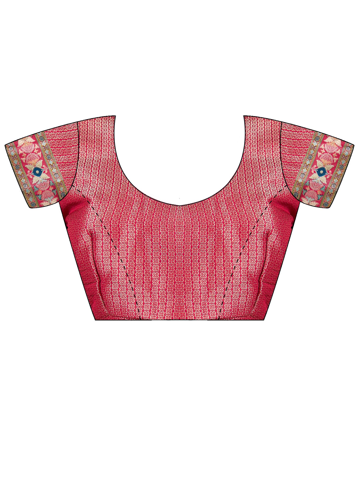 Unstitched pink viscose silk blouse piece with ethnic motif design