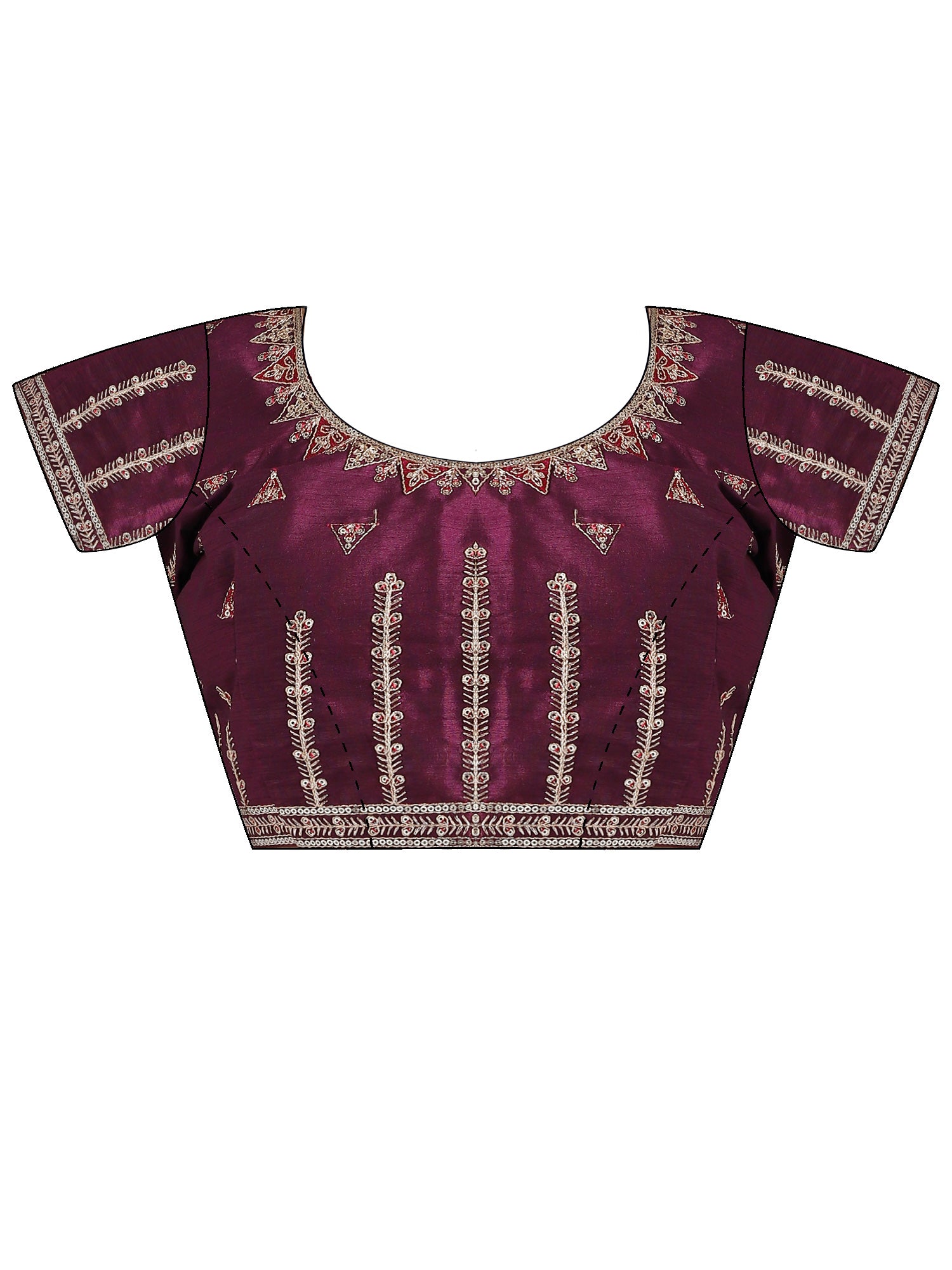 Unstitched purple vichitra silk blouse piece with embellished design