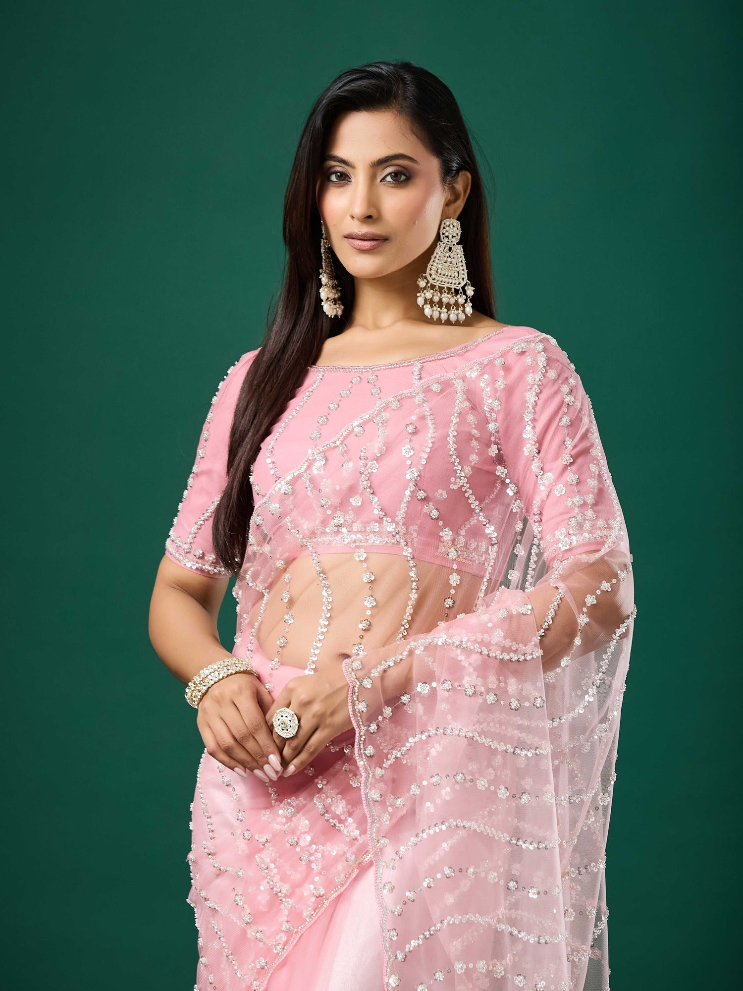 Pink Net saree – detail view 6