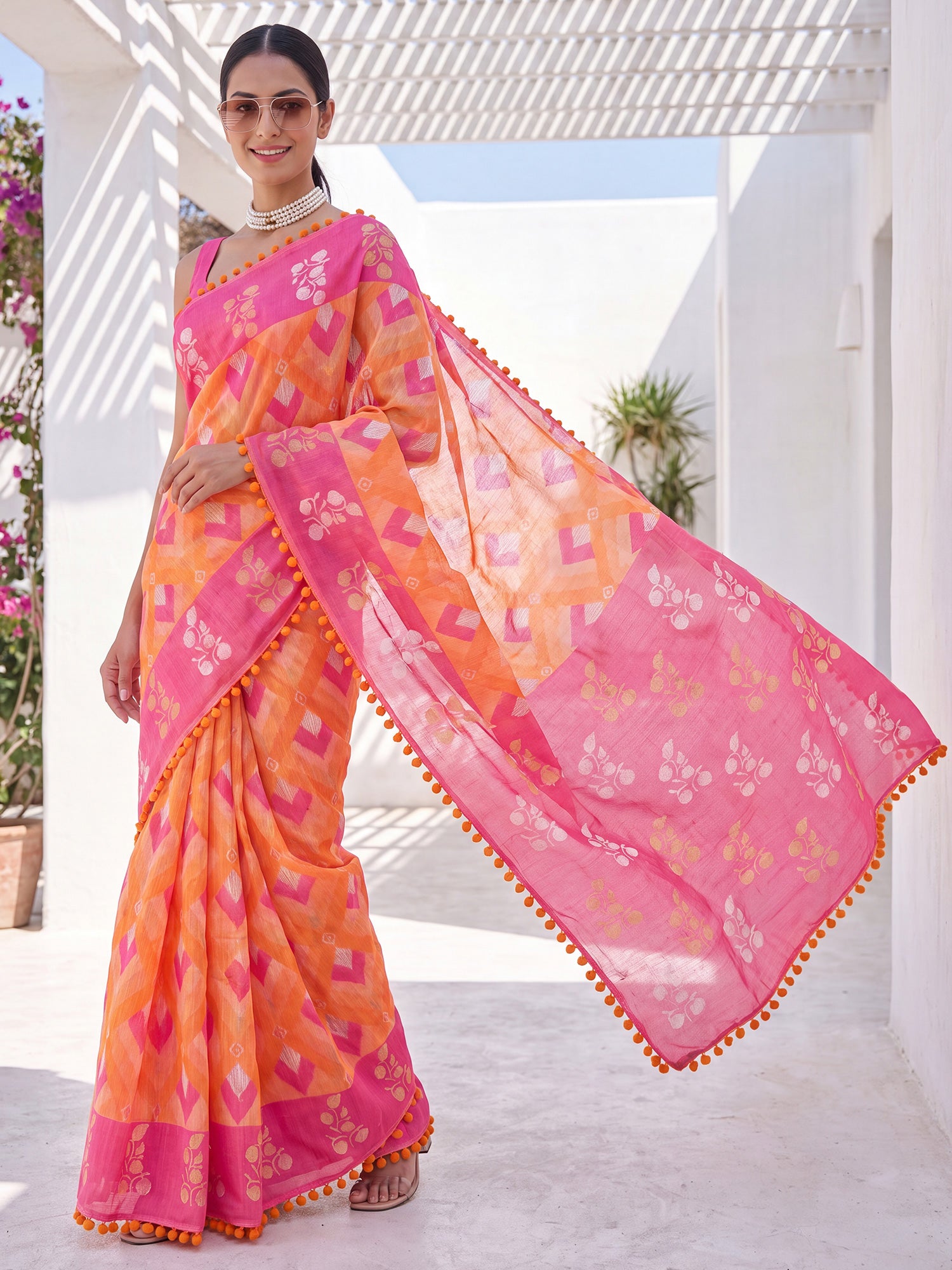 Orange Cotton saree – detail view 3