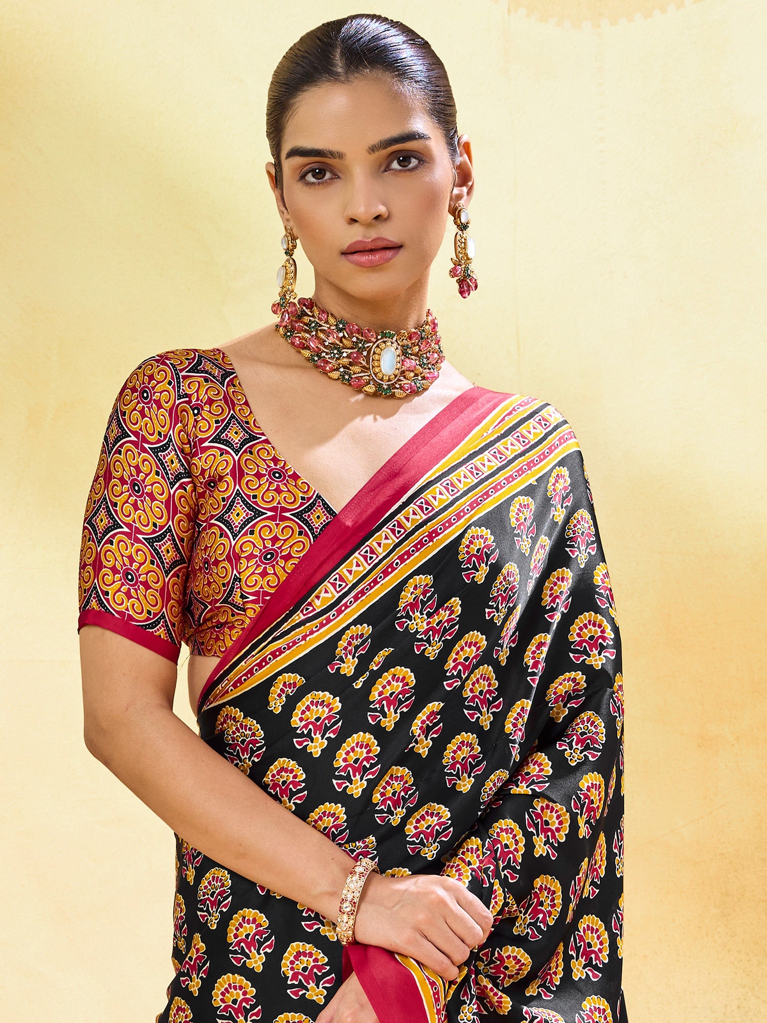 Black Satin saree – detail view 3