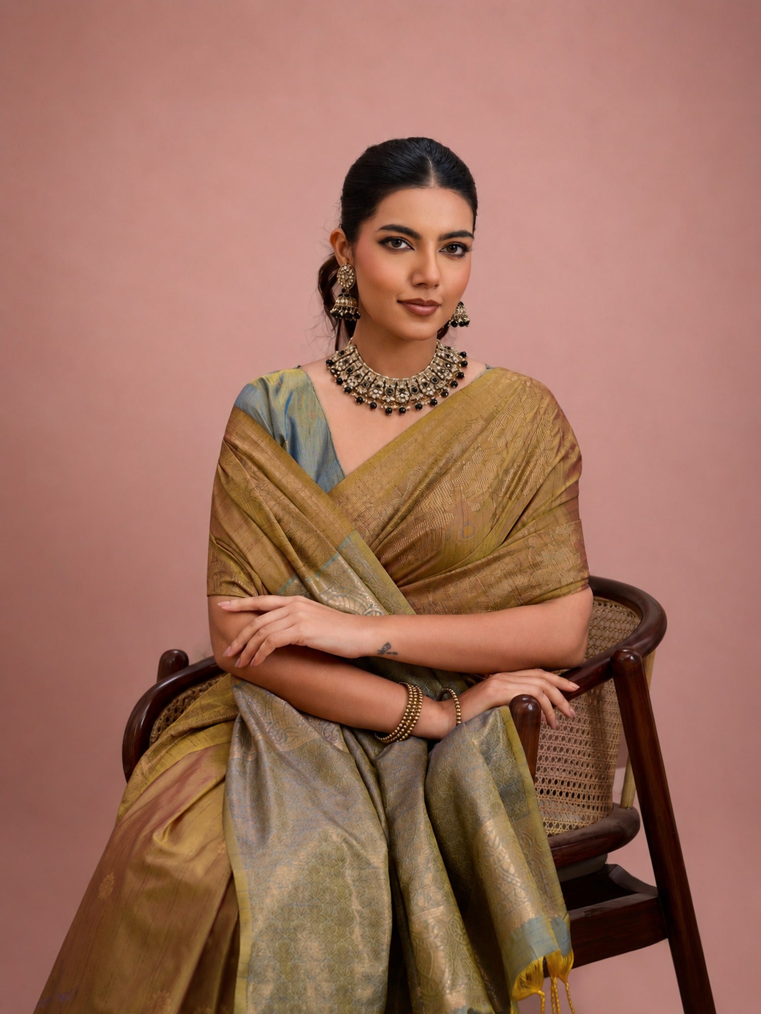 Mustard Tussar Silk saree – detail view 3