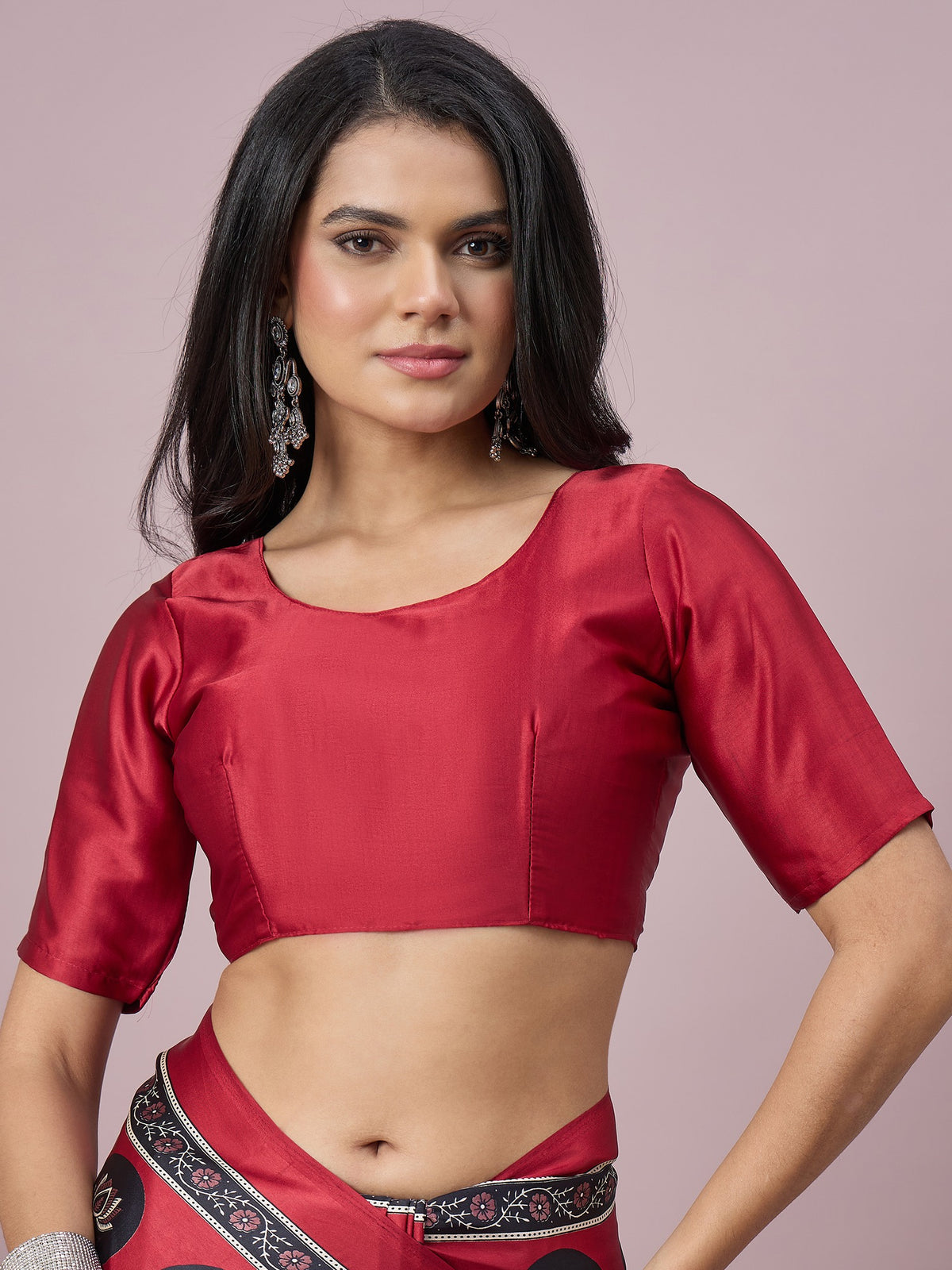Maroon satin saree view 1