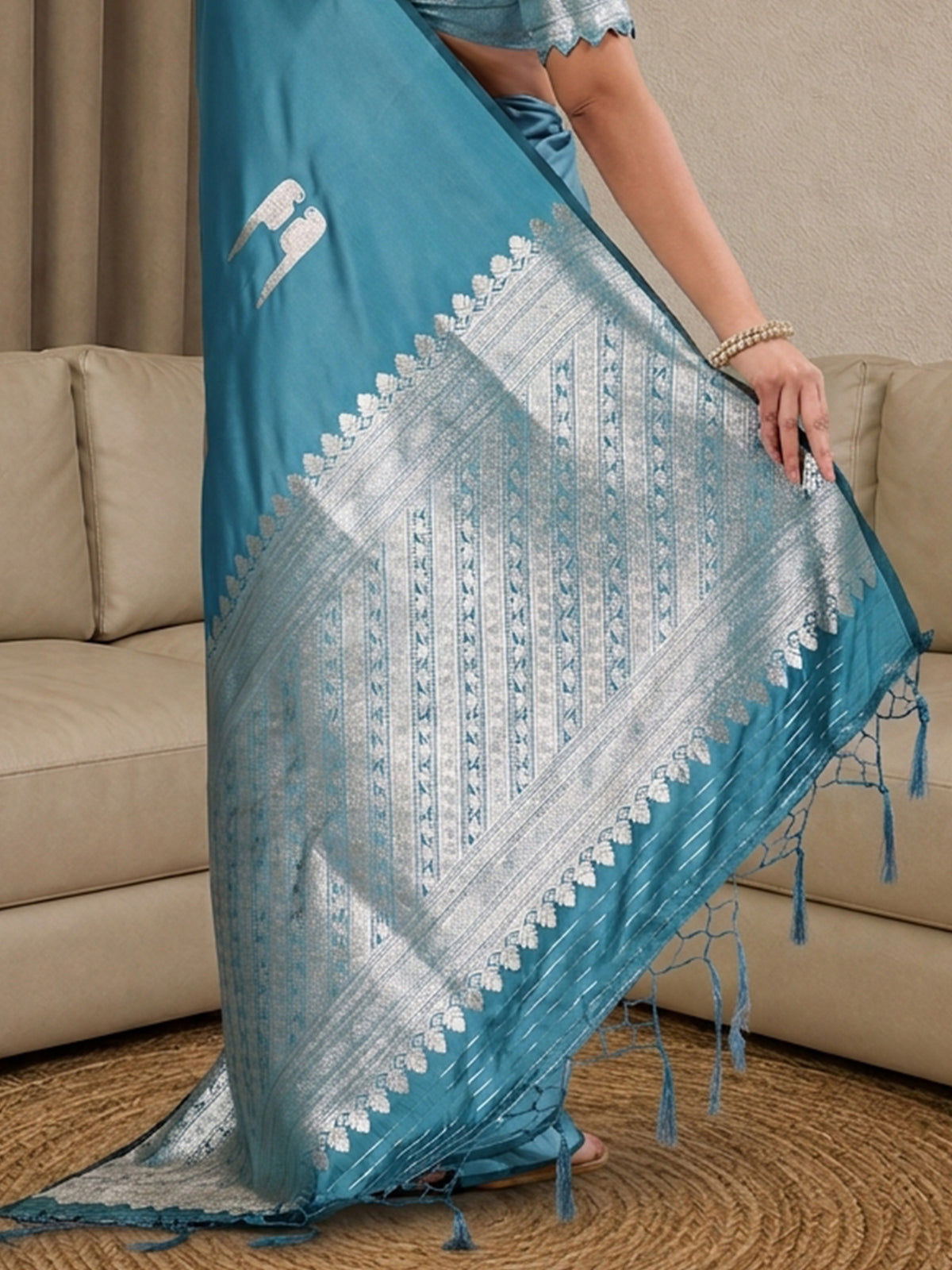 Light Blue Satin saree – detail view 5