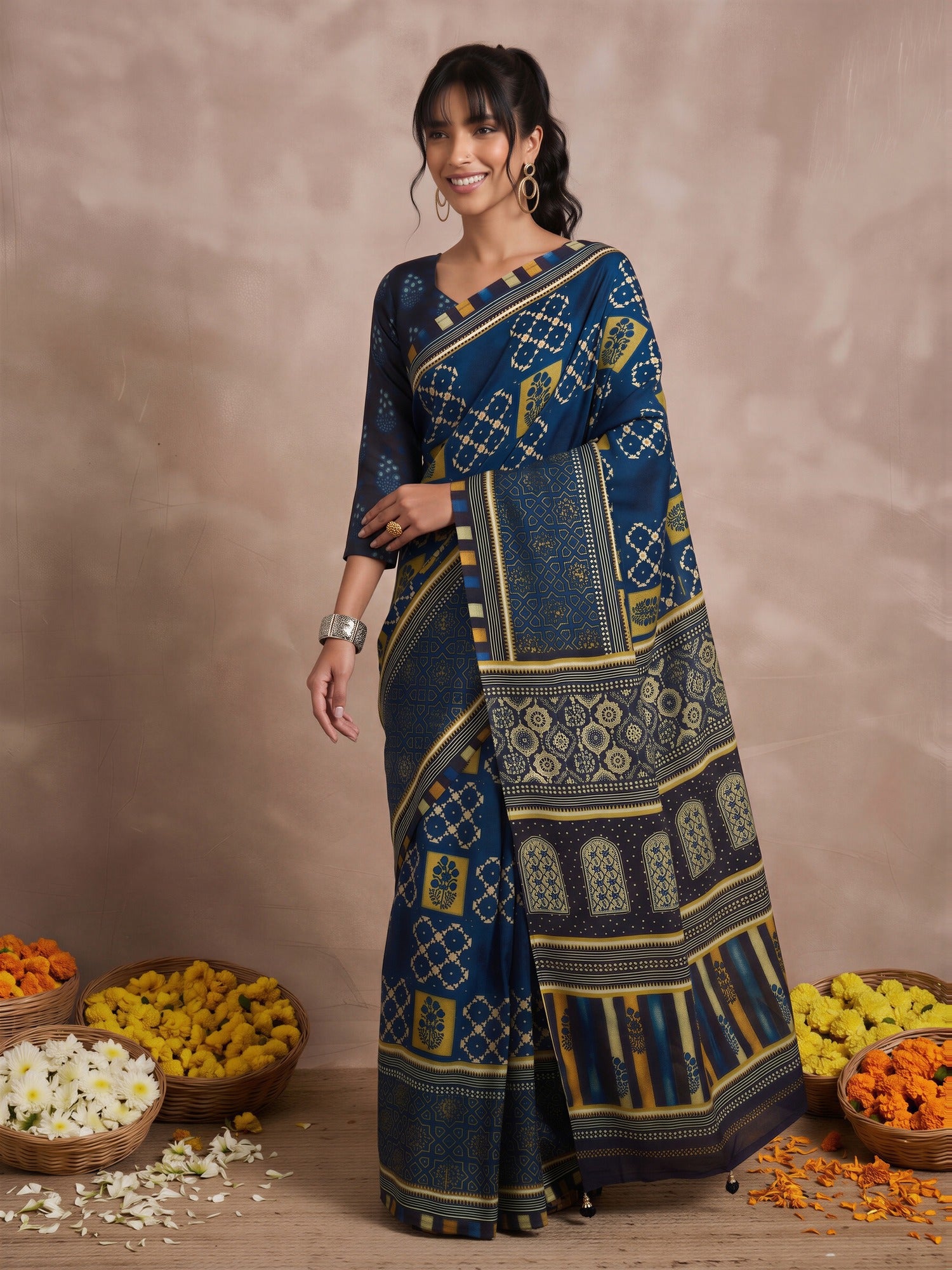 Navy Blue Viscose Silk saree – detail view 3